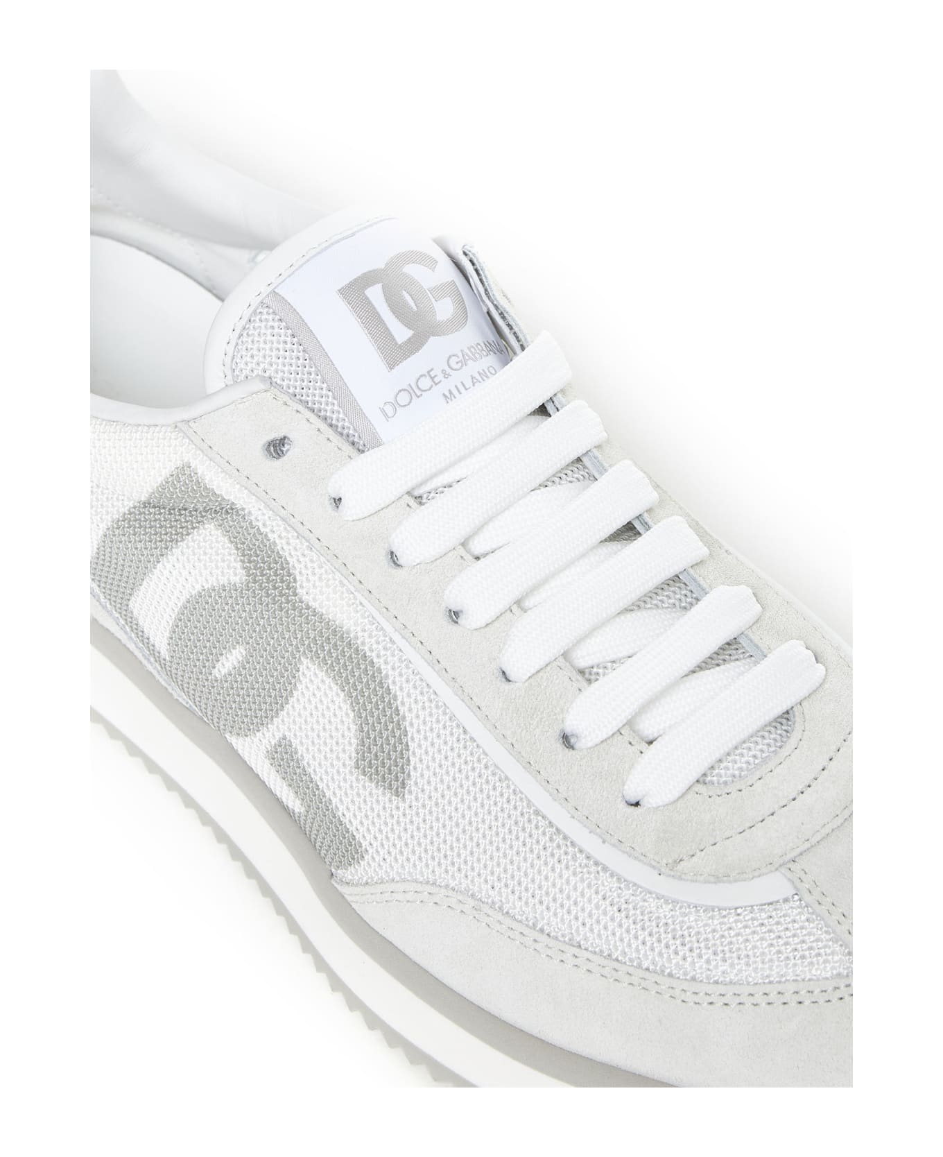 Dolce & Gabbana Two-tone Suede And Mesh Dg Aria Sneakers - WHITELIGHTGREY