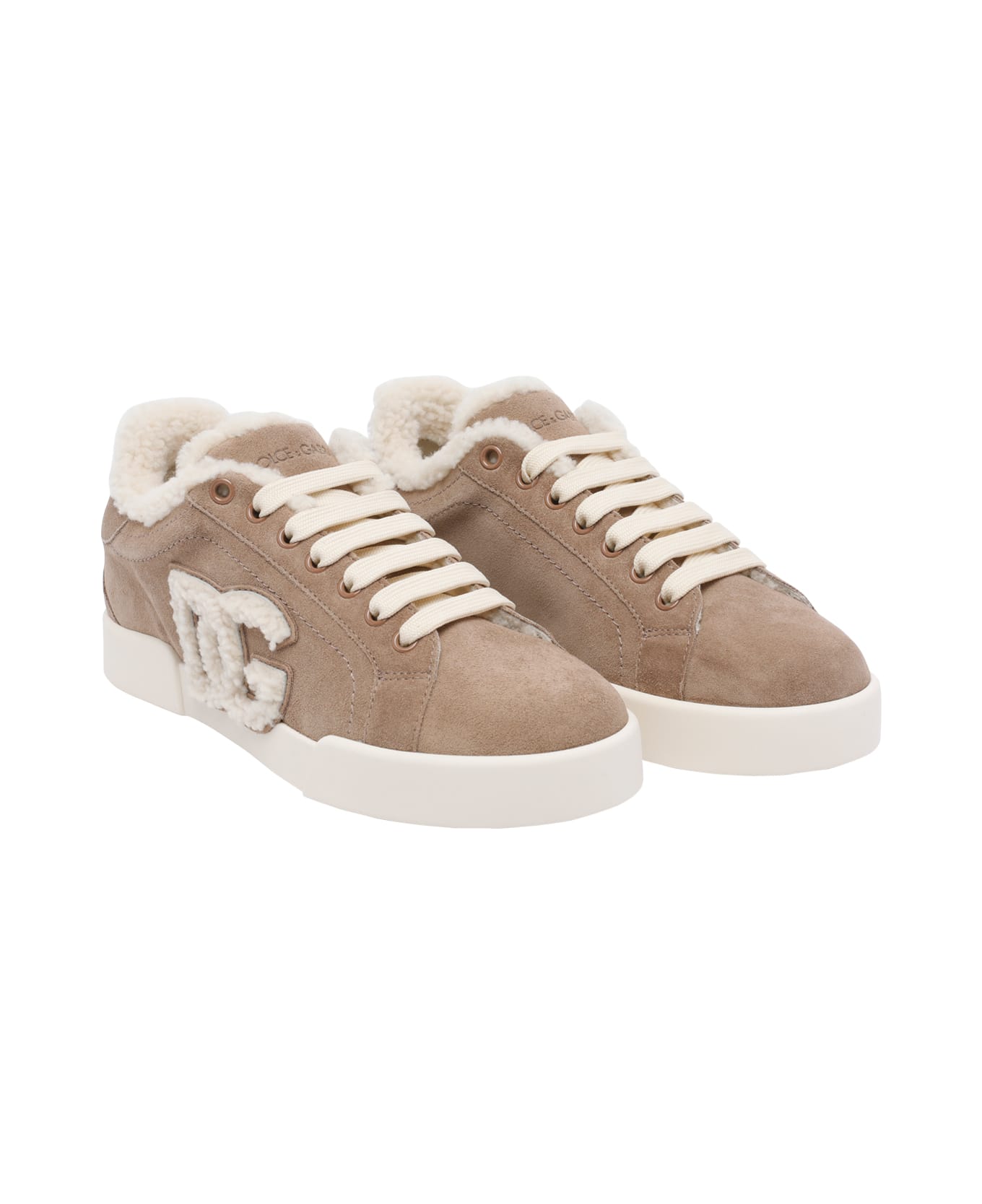 Dolce 
Gabbana Portofino Light Sneakers Leather And Sheepskin - Beige