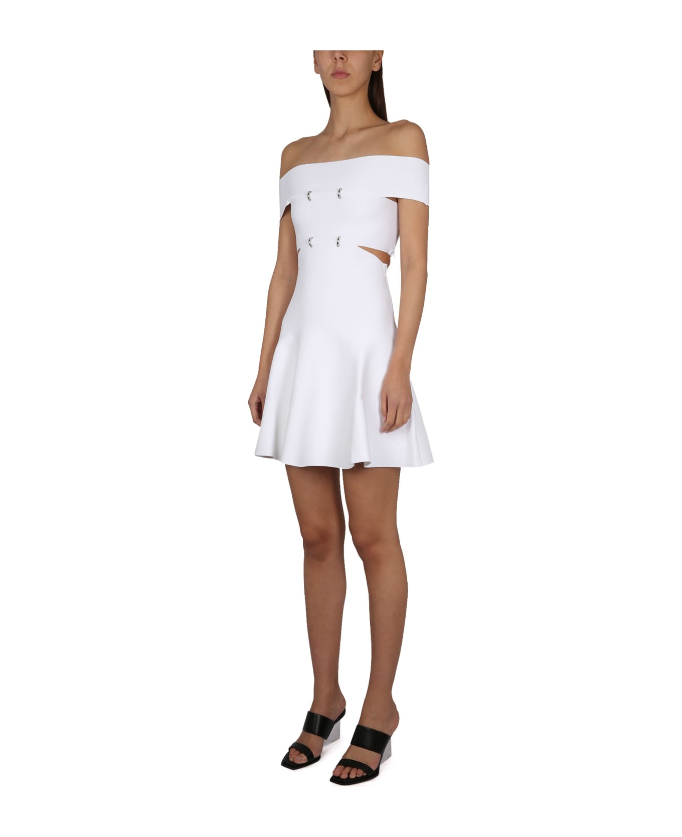 Alexander McQueen Off-the-shoulders Mini Dress With D Rings - White