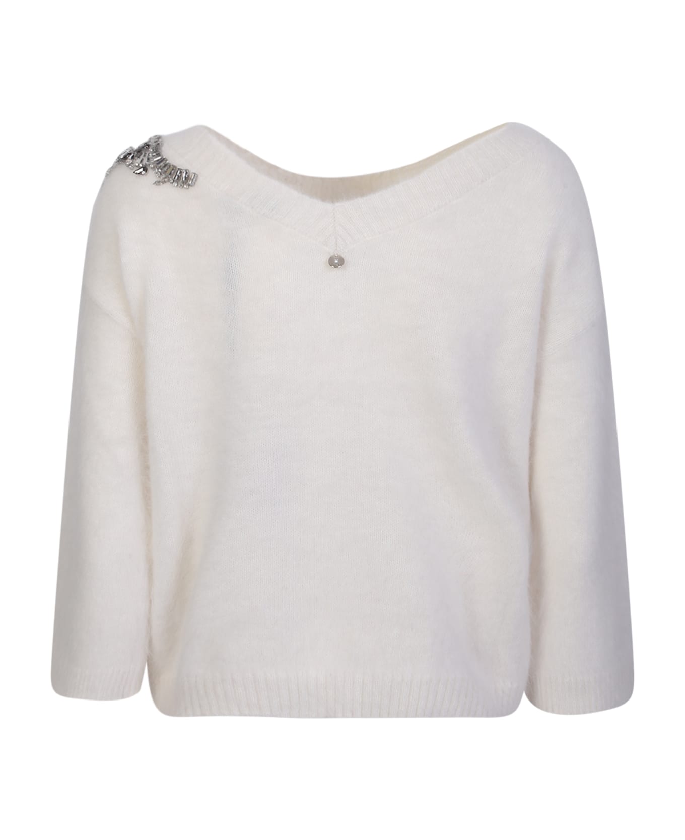 Liu-Jo Liu Jo White Crewneck Sweater With Crystals - White ニットウェア