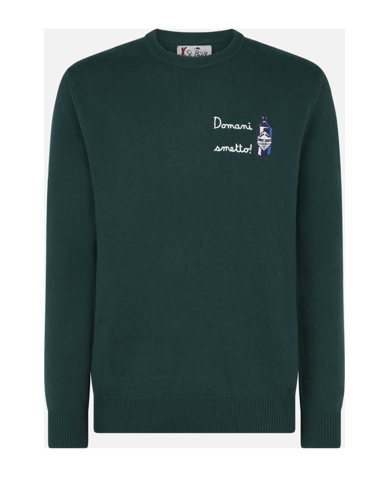 MC2 Saint Barth Man Crewneck Sweater With Domani Smetto Embroidery - GREEN