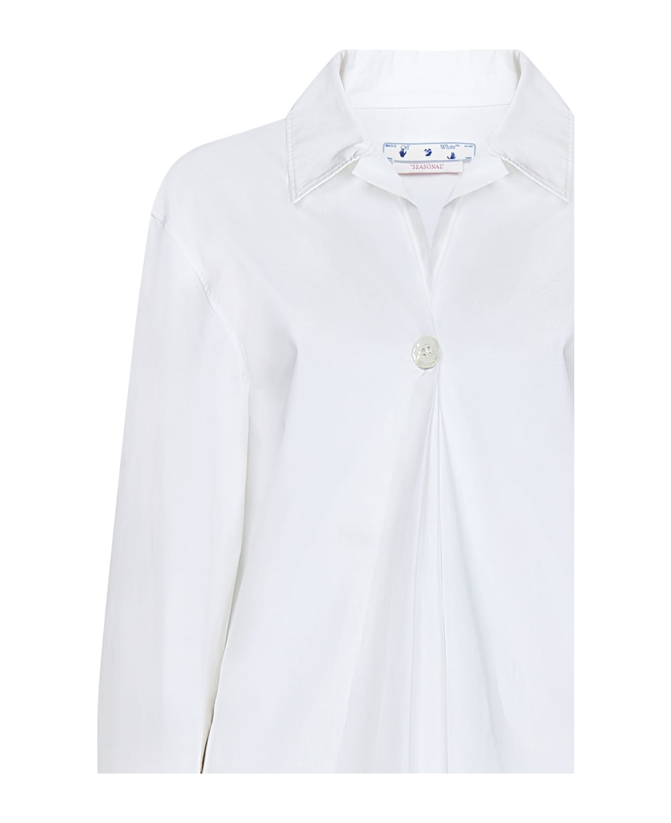 Off-White Poplin Flower Button Shirt - White