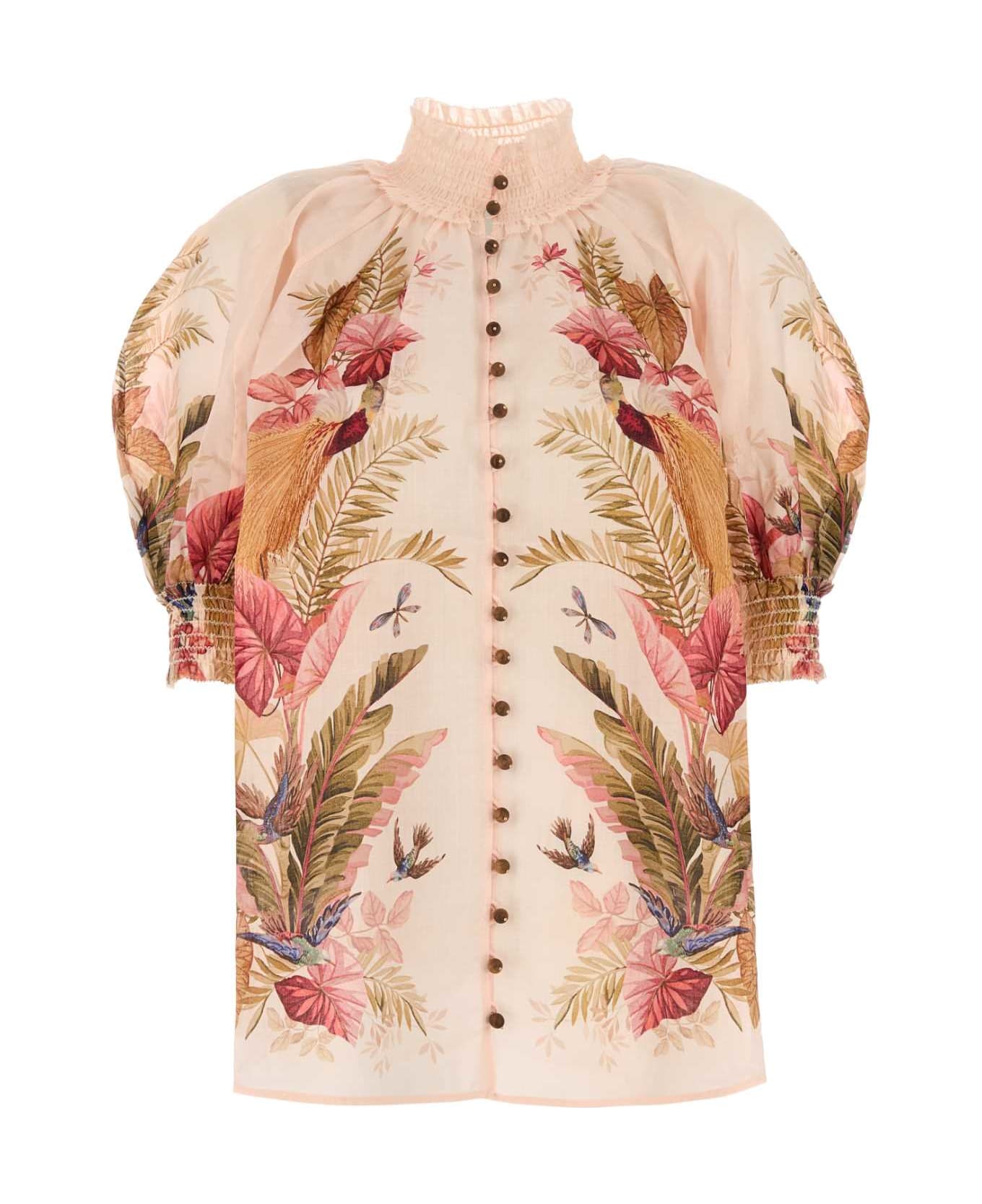 Zimmermann Printed Ramie Ascension Blouse - CREAMPALMFLORAL