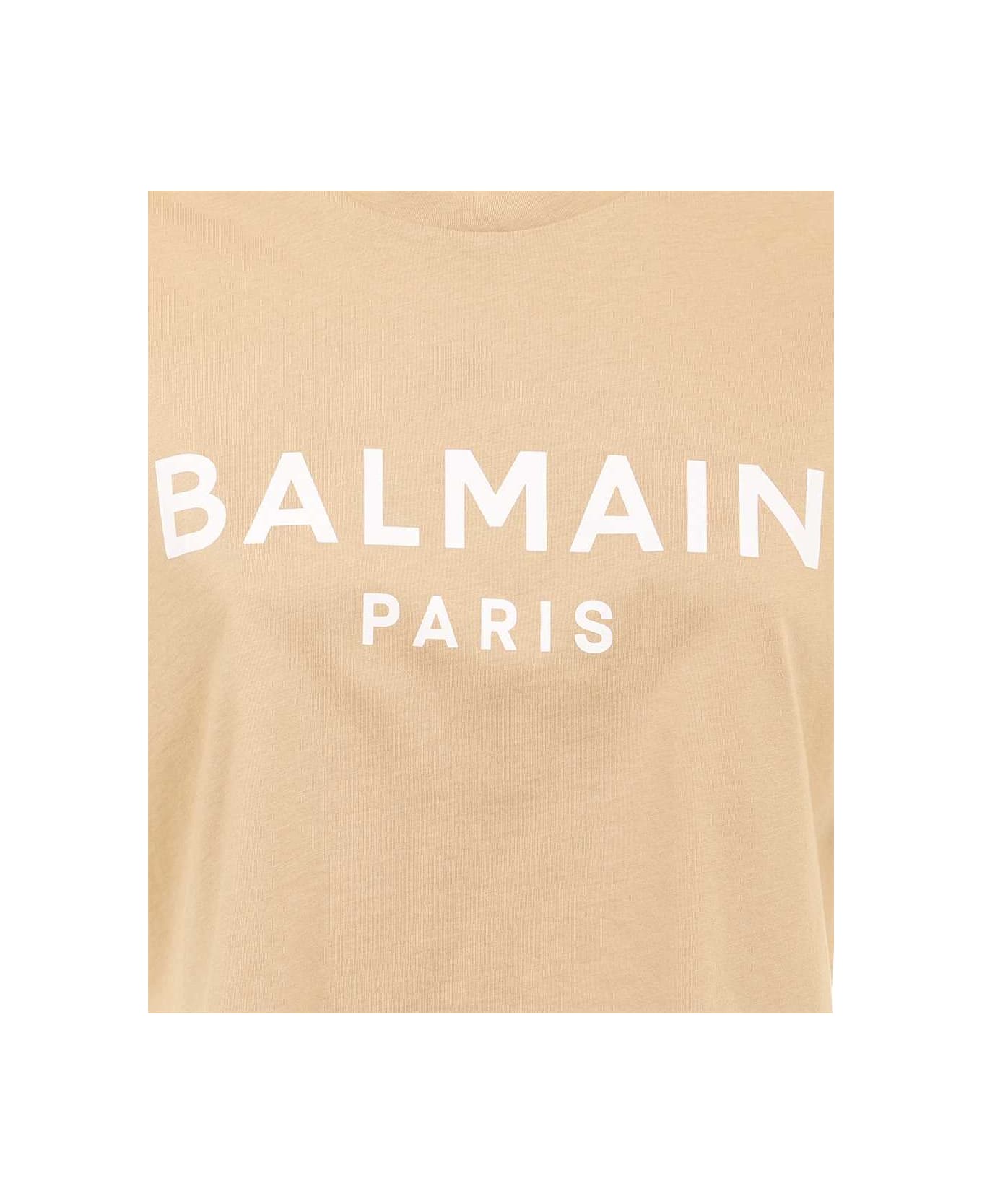 Balmain Logo Detail Cropped T-shirt - Camel