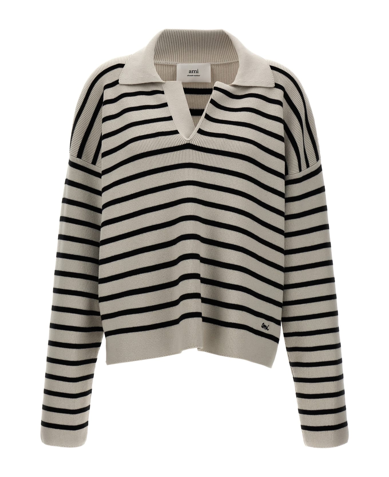 Ami Alexandre Mattiussi Striped Polo Sweater - White/Black