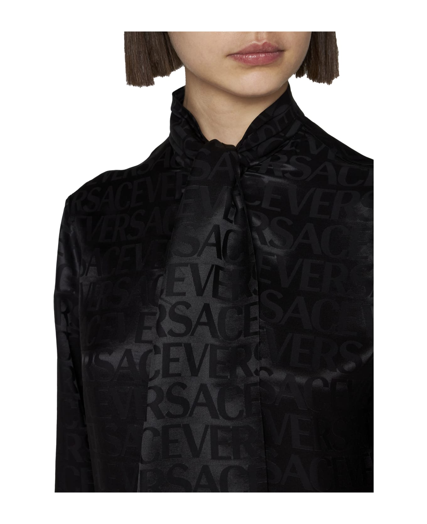 Versace Printed Satin Blouse - Black