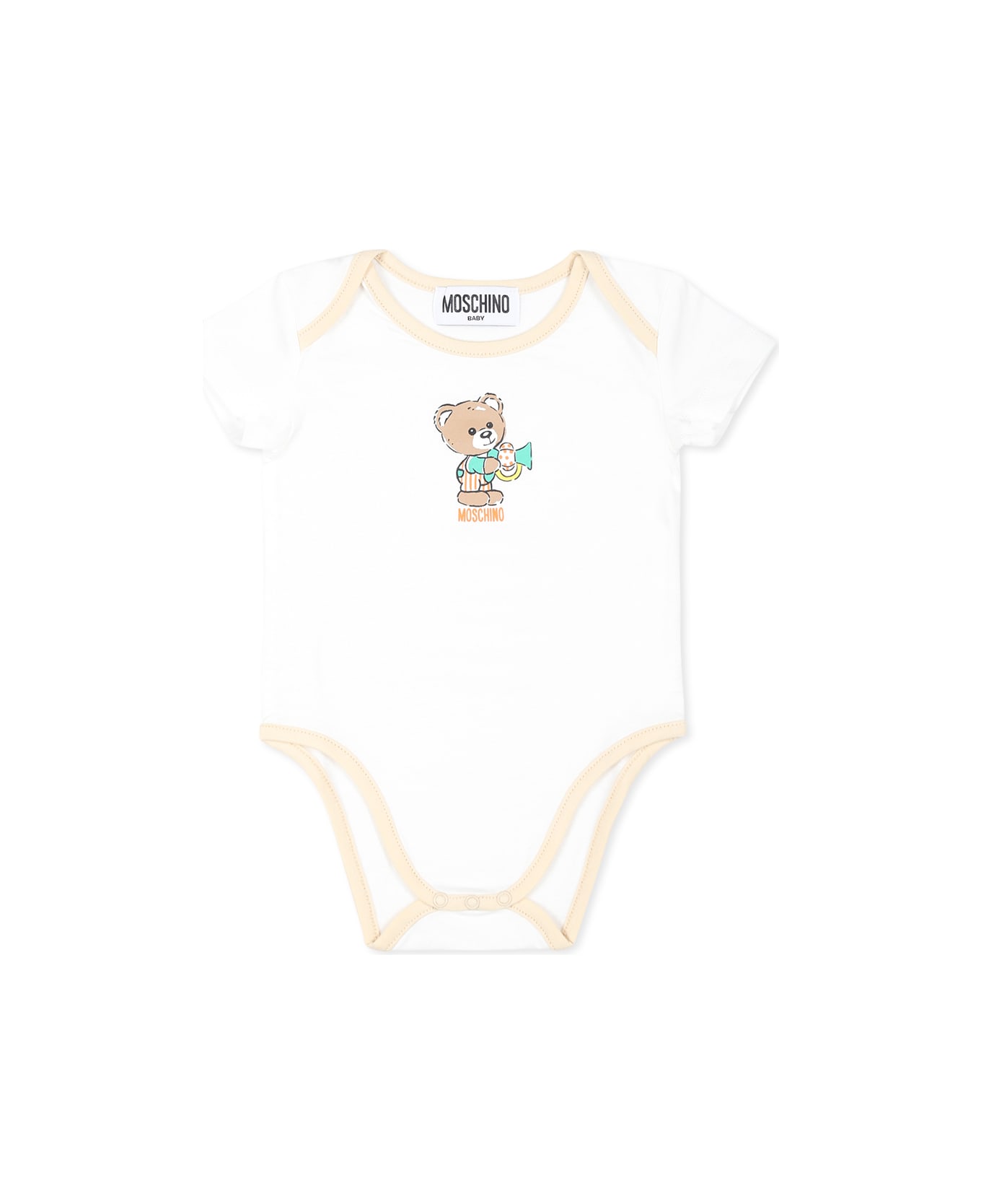 Moschino Ivory Bodysuit Set For Babykids With Teddy Bear - Ivory