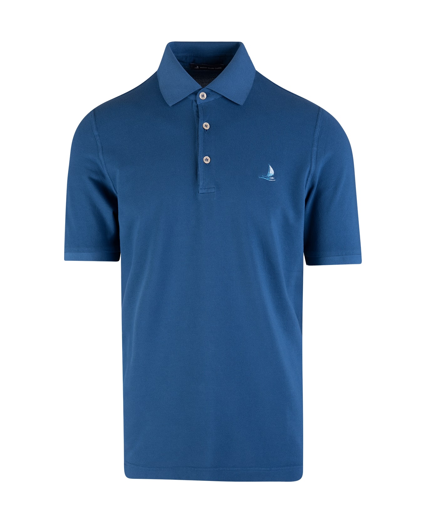 Fedeli Man - Royal Blue Pique' Polo Shirt With Yacht Club Capri Logo - BLU ROYAL