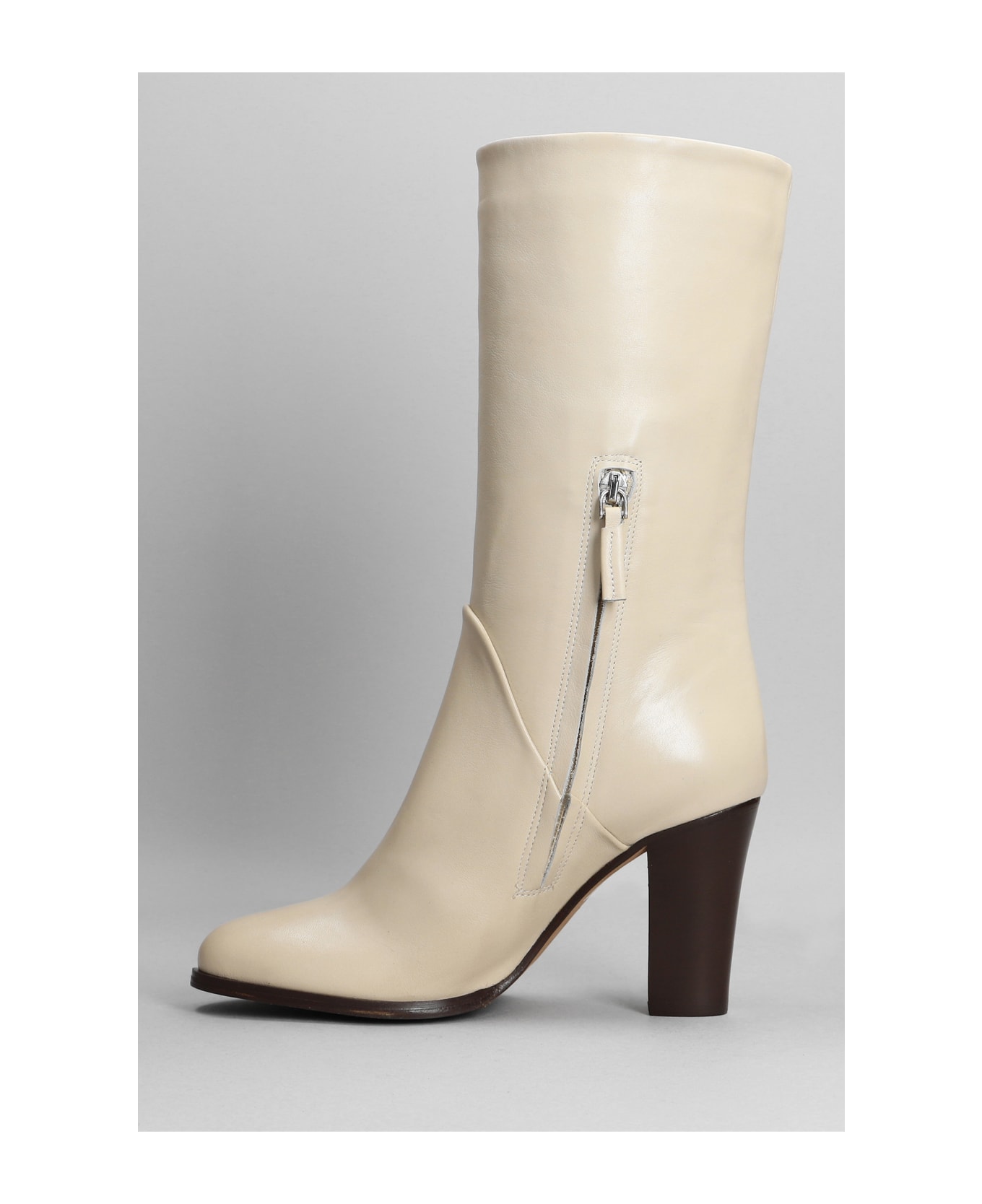 Julie Dee High Heels Ankle Boots In Beige Leather - beige