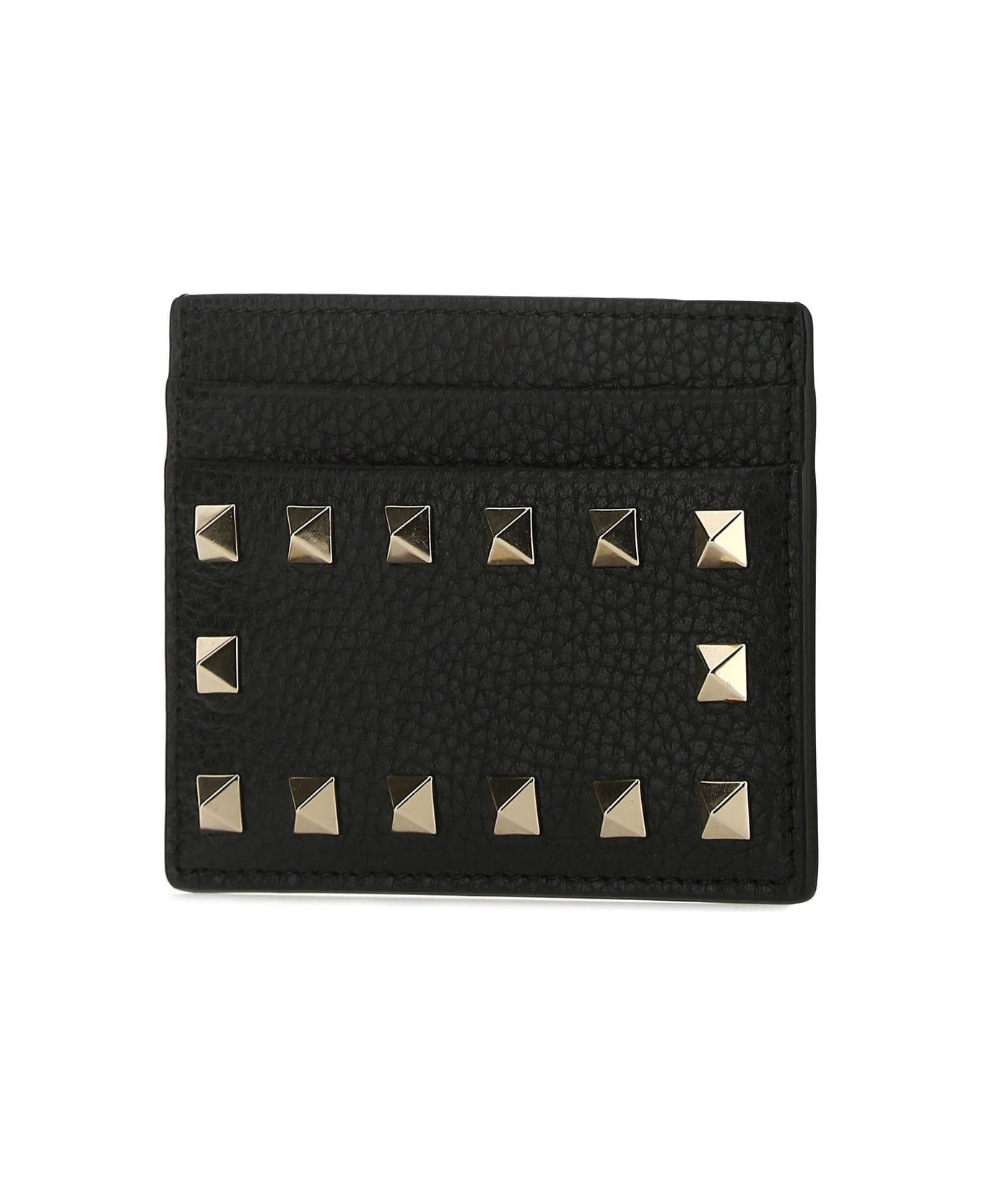 Valentino Garavani Black Leather Rockstud Card Holder - Black