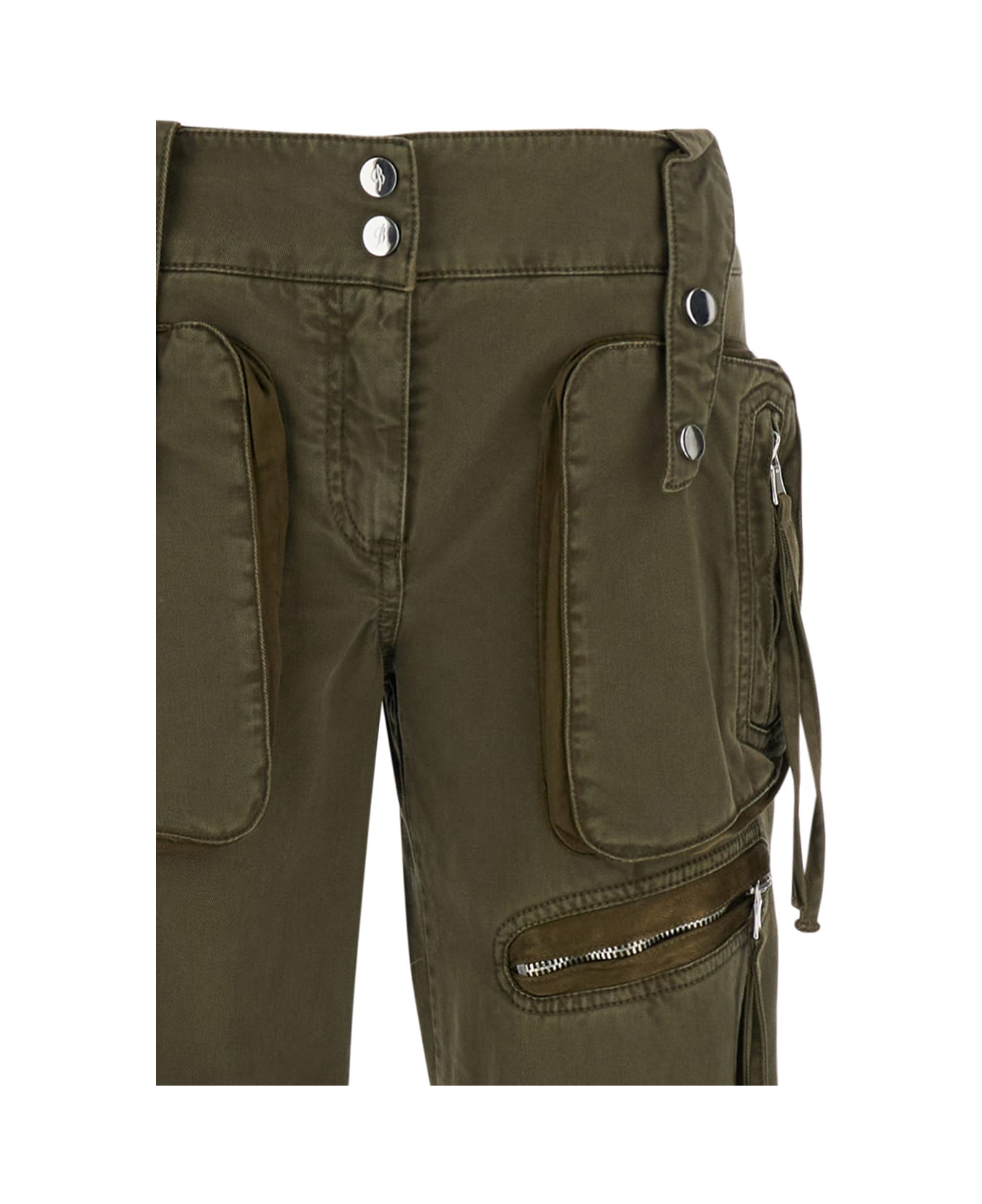 Blumarine Cargo Trousers With Satin Inserts Military Green In Cotton Woman - Green