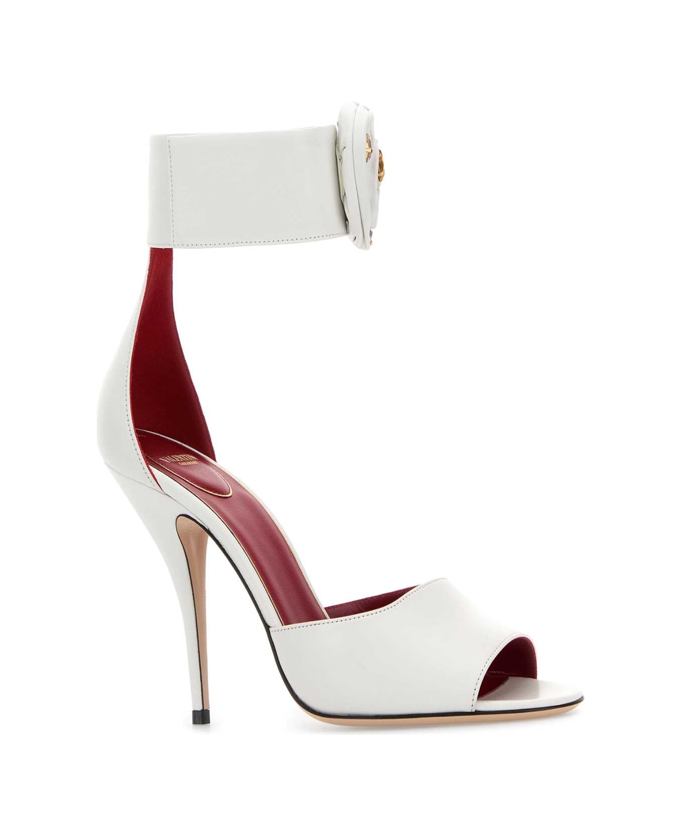 Valentino Garavani White Leather Drip Rose Sandals - BIANCOMULTICOLOR