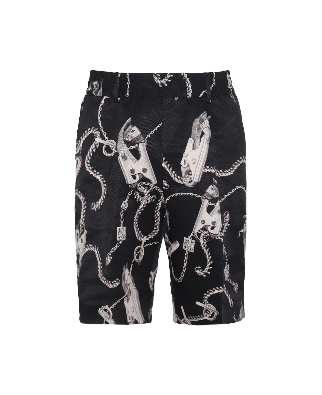 Burberry Chain Link-printed Knee-length Shorts - Black