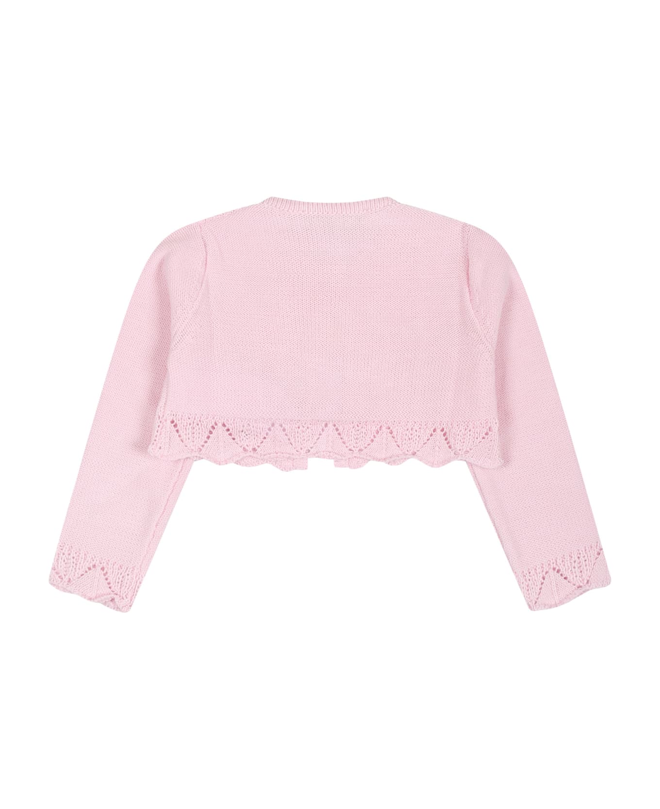 Monnalisa Pink Cardigan For Baby Girl With Ruffles - Pink ニットウェア＆スウェットシャツ