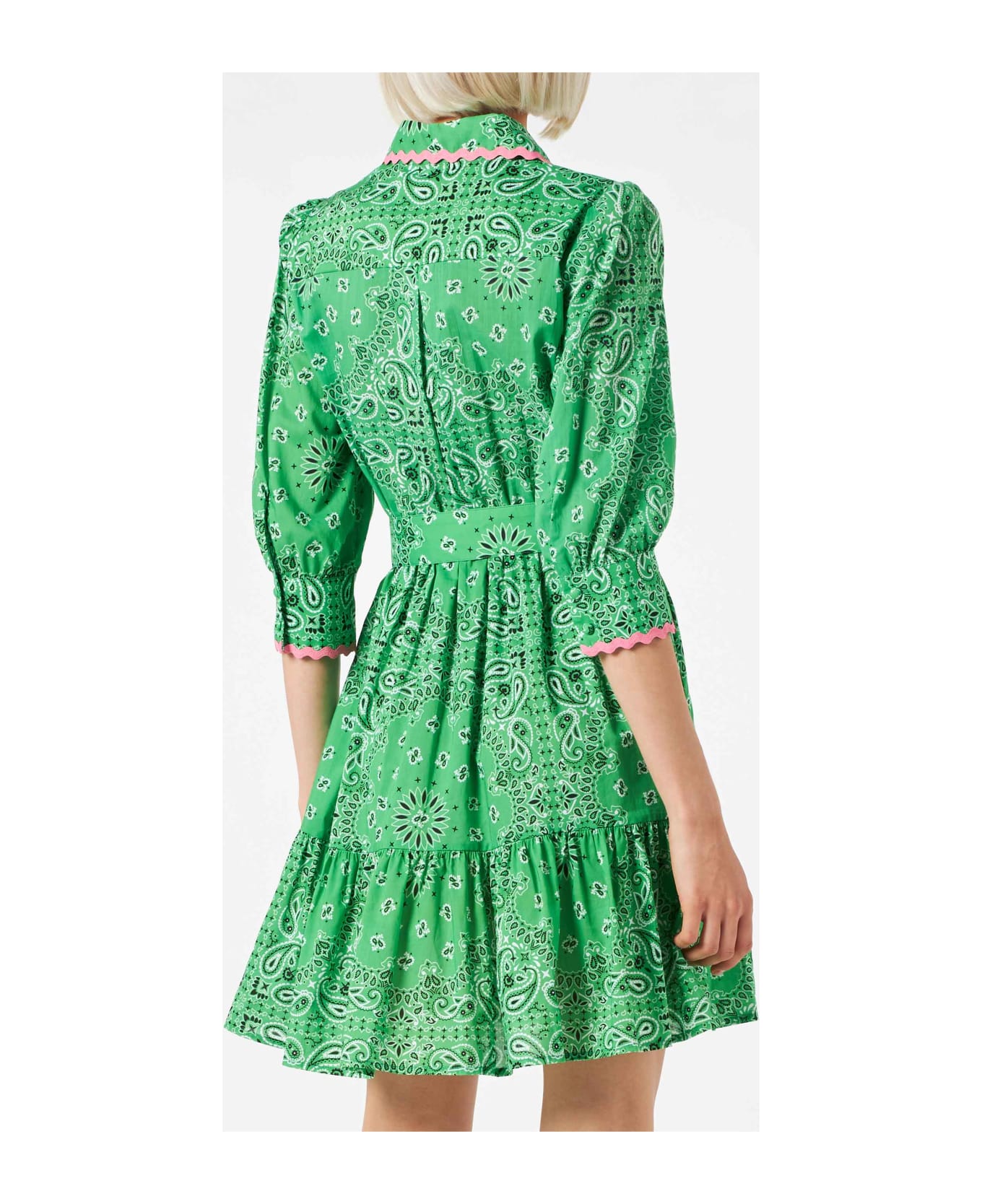 MC2 Saint Barth Bandanna Print Cotton Short Dress Daisy With Embroideries - GREEN