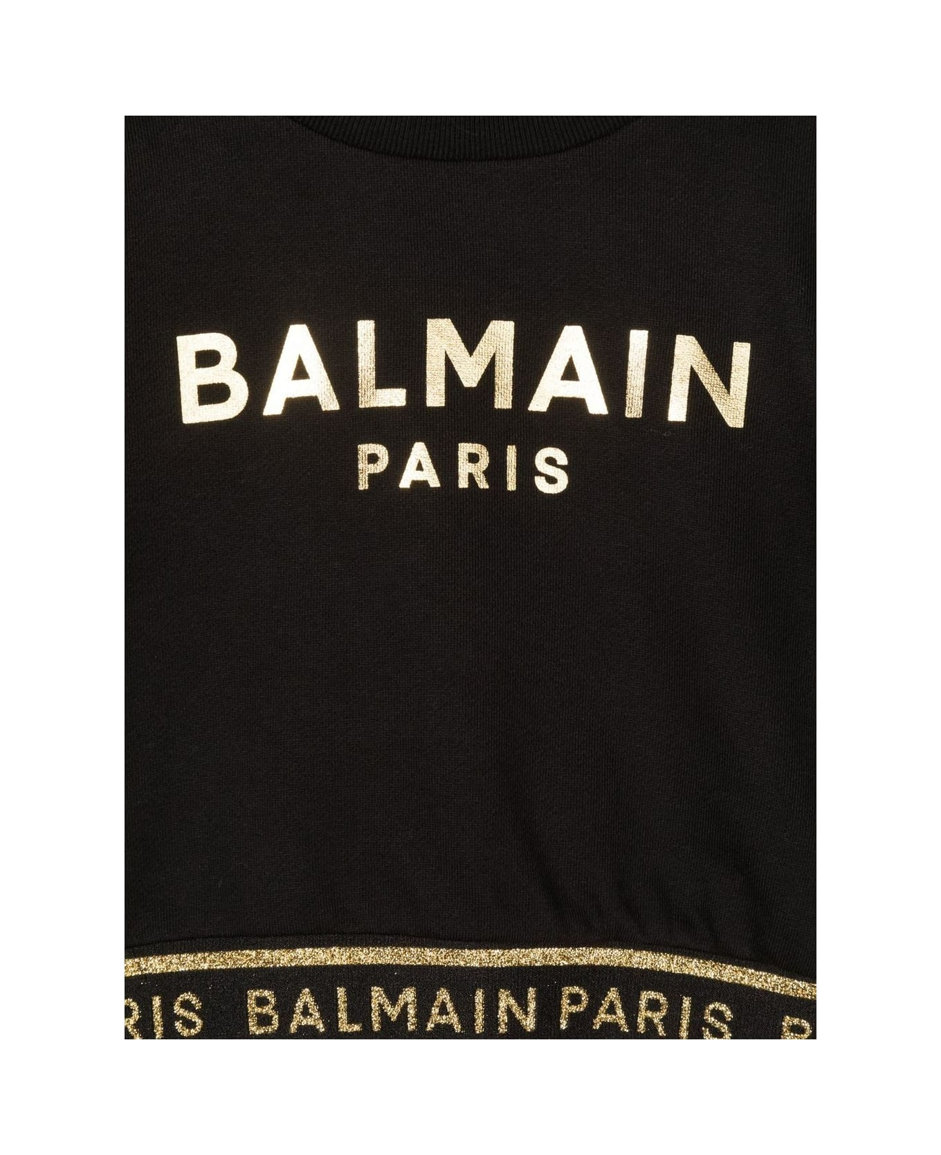 Balmain Black And Gold Sweatshirt With Logo And Logoed Bands - Nero