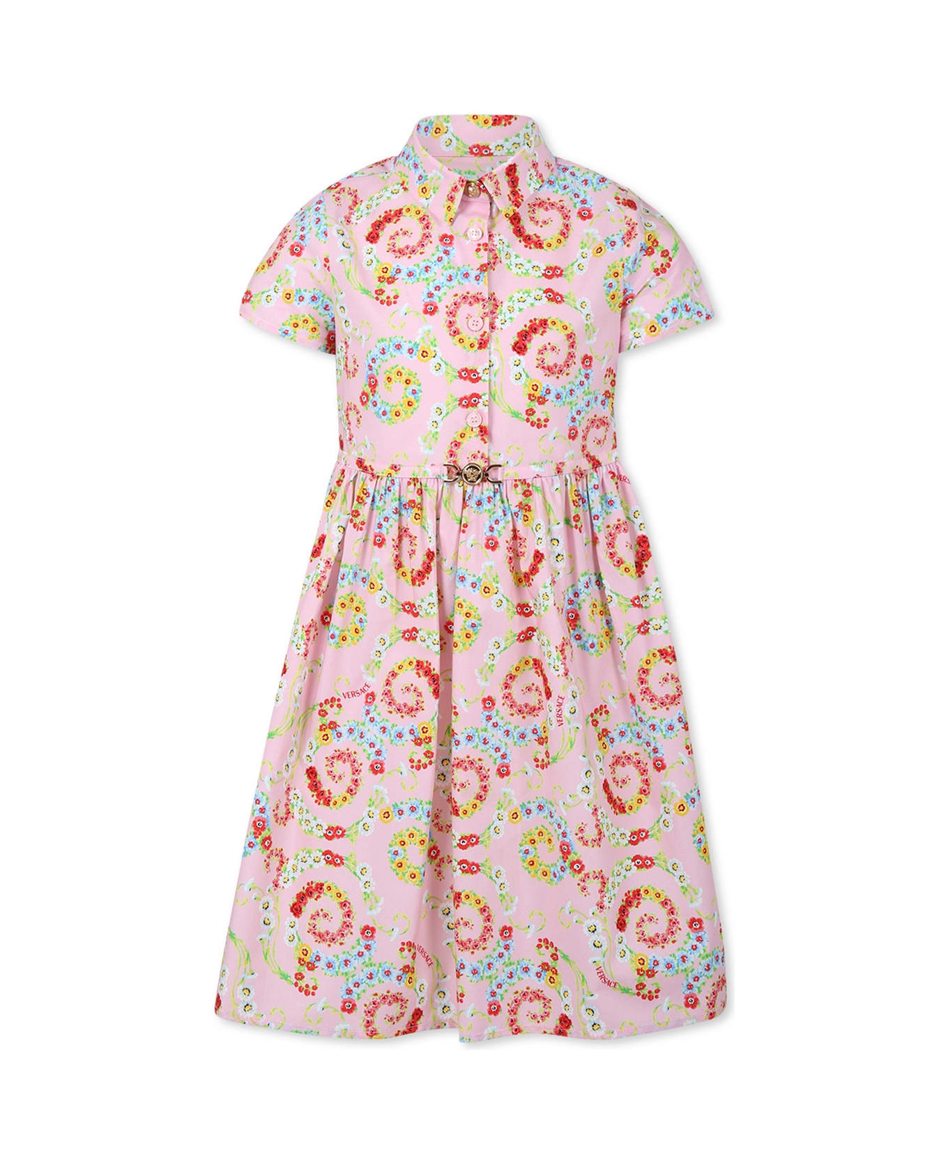 Versace Pink Dress For Girl With Floral Swirl - Pink
