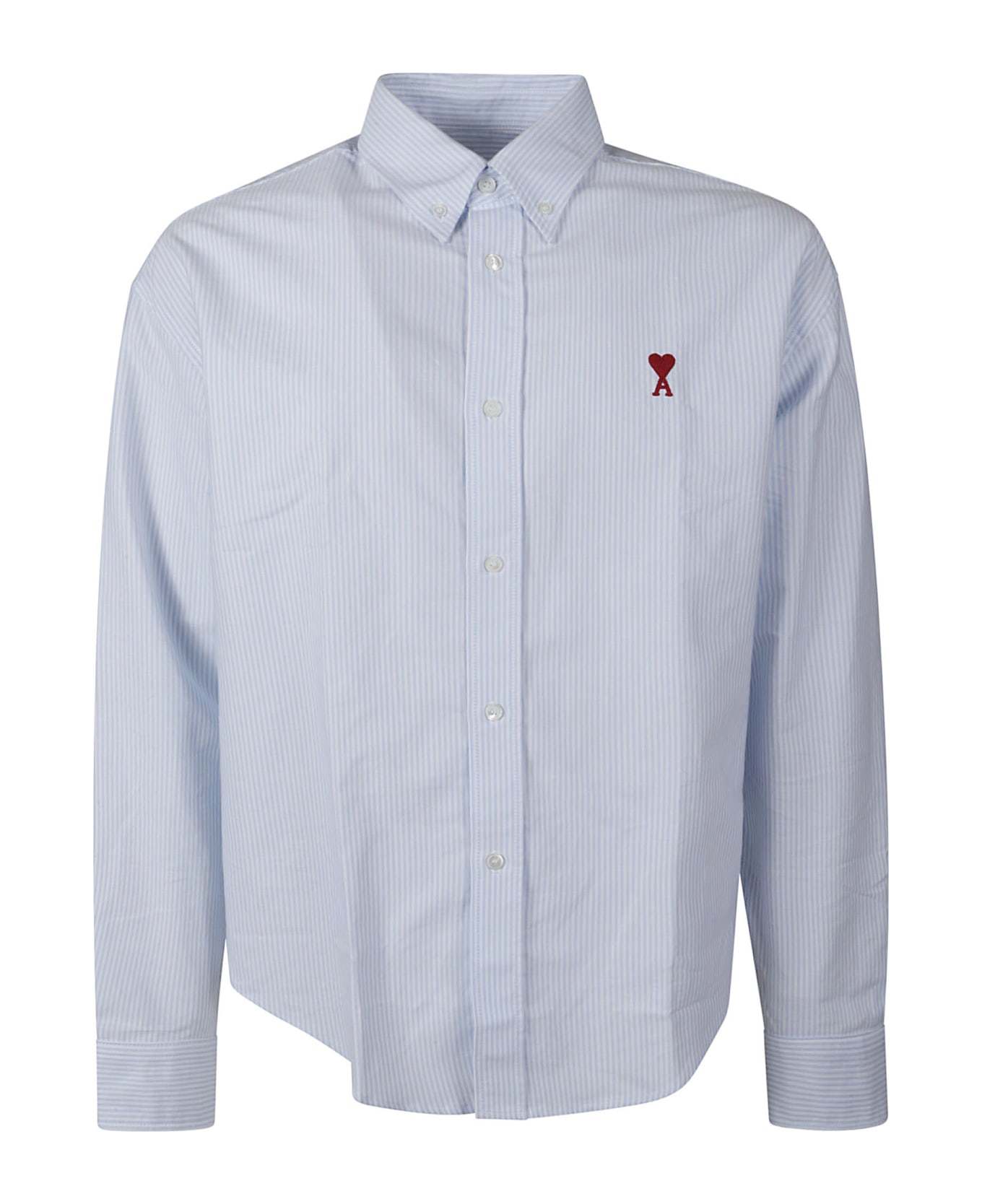 Ami Alexandre Mattiussi Logo Embroidered Stripe Shirt - Blue/White