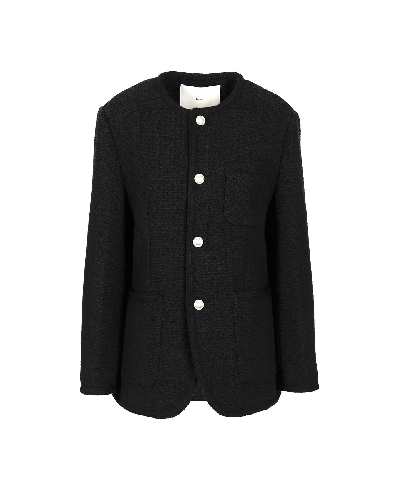 Dunst Collarless Tweed Jacket - Black