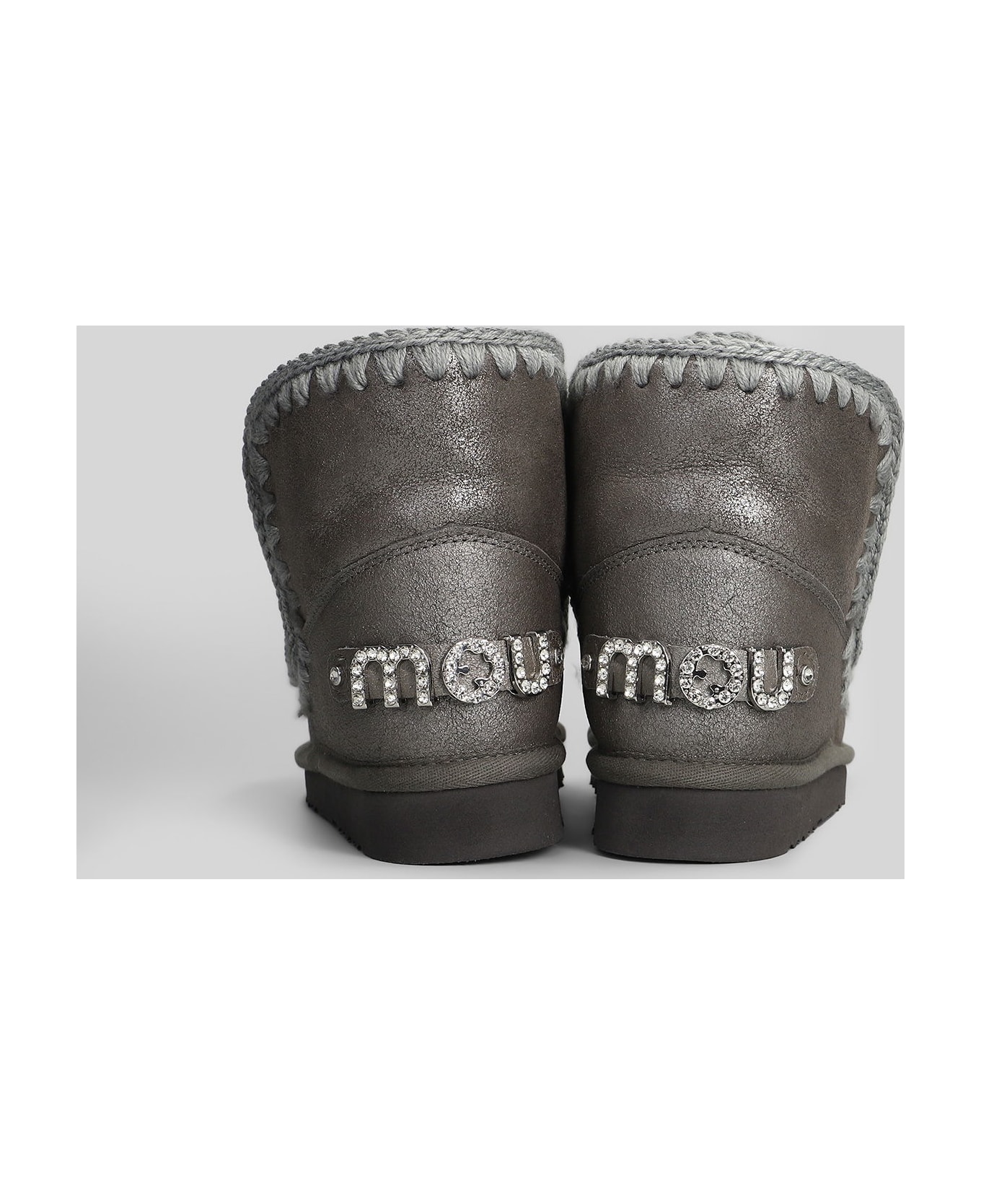 Mou Eskimo 18 Low Heels Ankle Boots In Grey Leather - grey