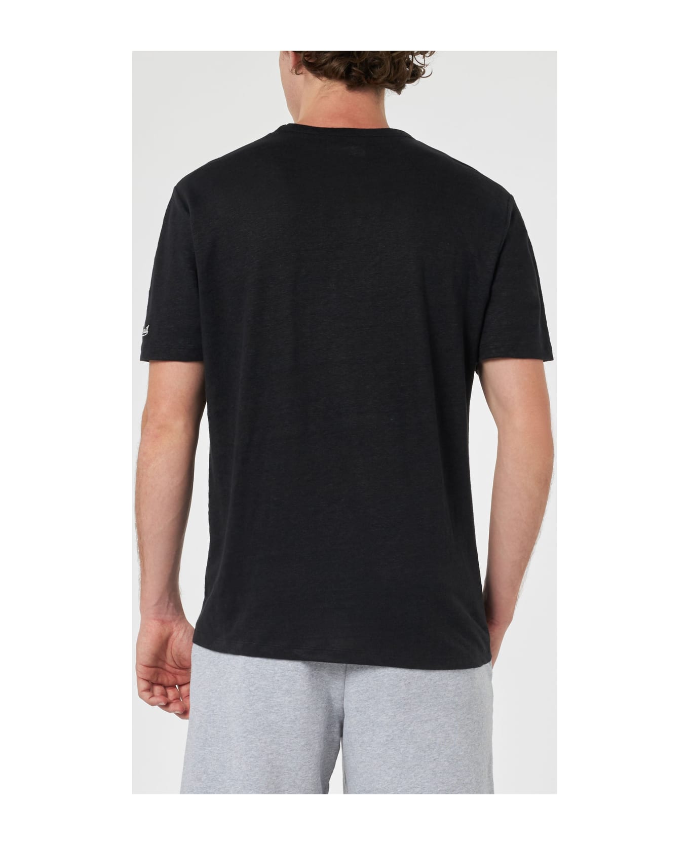 MC2 Saint Barth Man Black Linen Jersey T-shirt Ecstasea With Pocket - BLACK