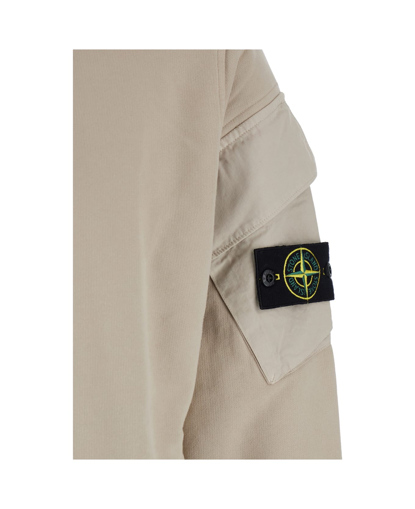 Stone Island Beige Sweatshirt With Fixed Hood And Logo Patch On The Sleeve In Cotton Man - Beige