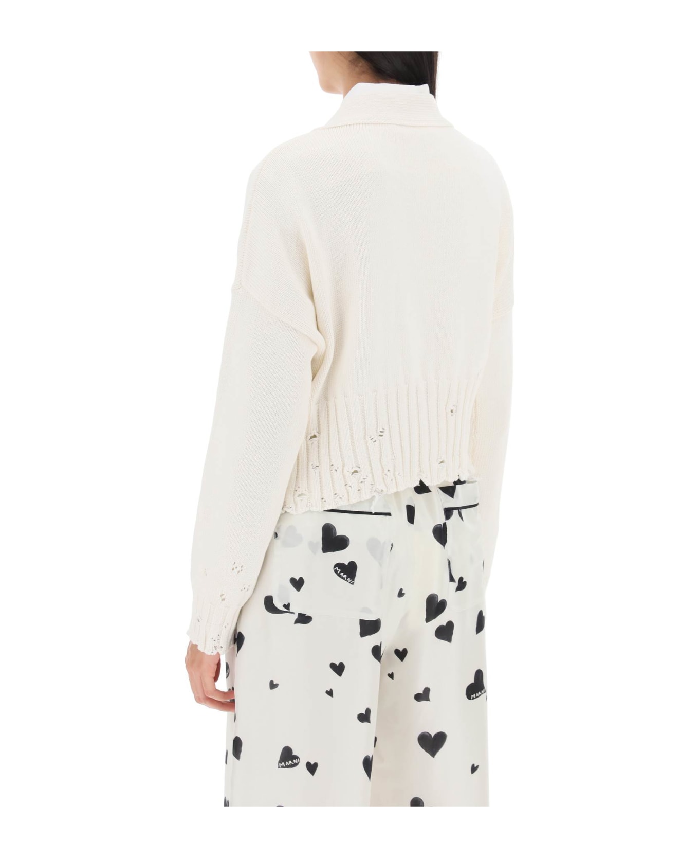 Marni Short Cardigan With White Cotton Wears - LILY WHITE (White) カーディガン