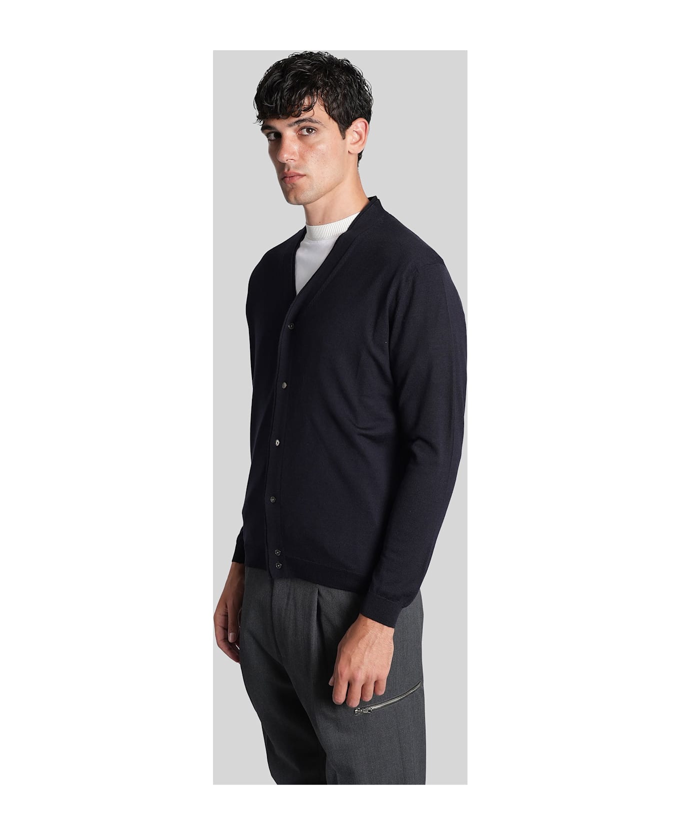 Low Brand K155 Cardigan In Blue Wool - blue