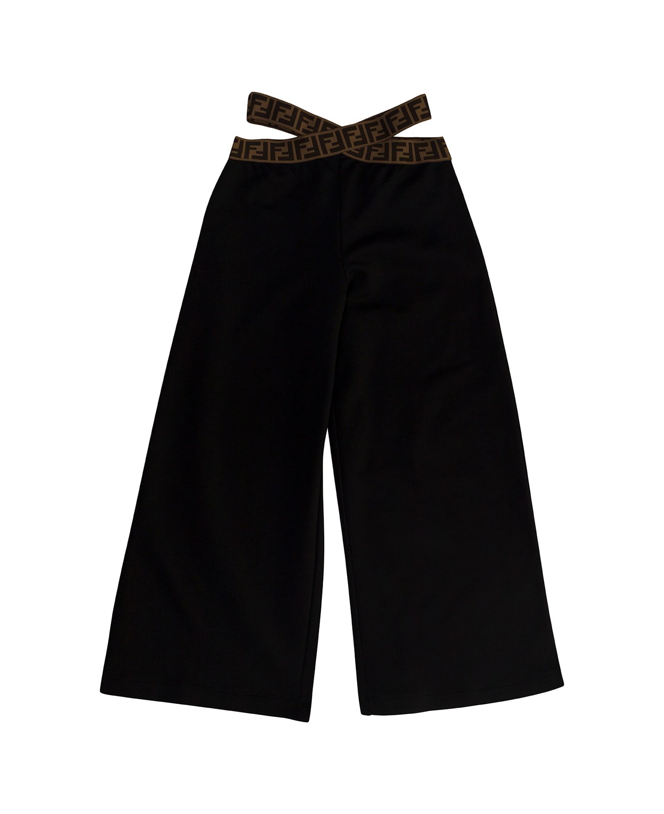 Fendi Black Pants With Ff Motif And Cut-out In Cotton Girl - Black