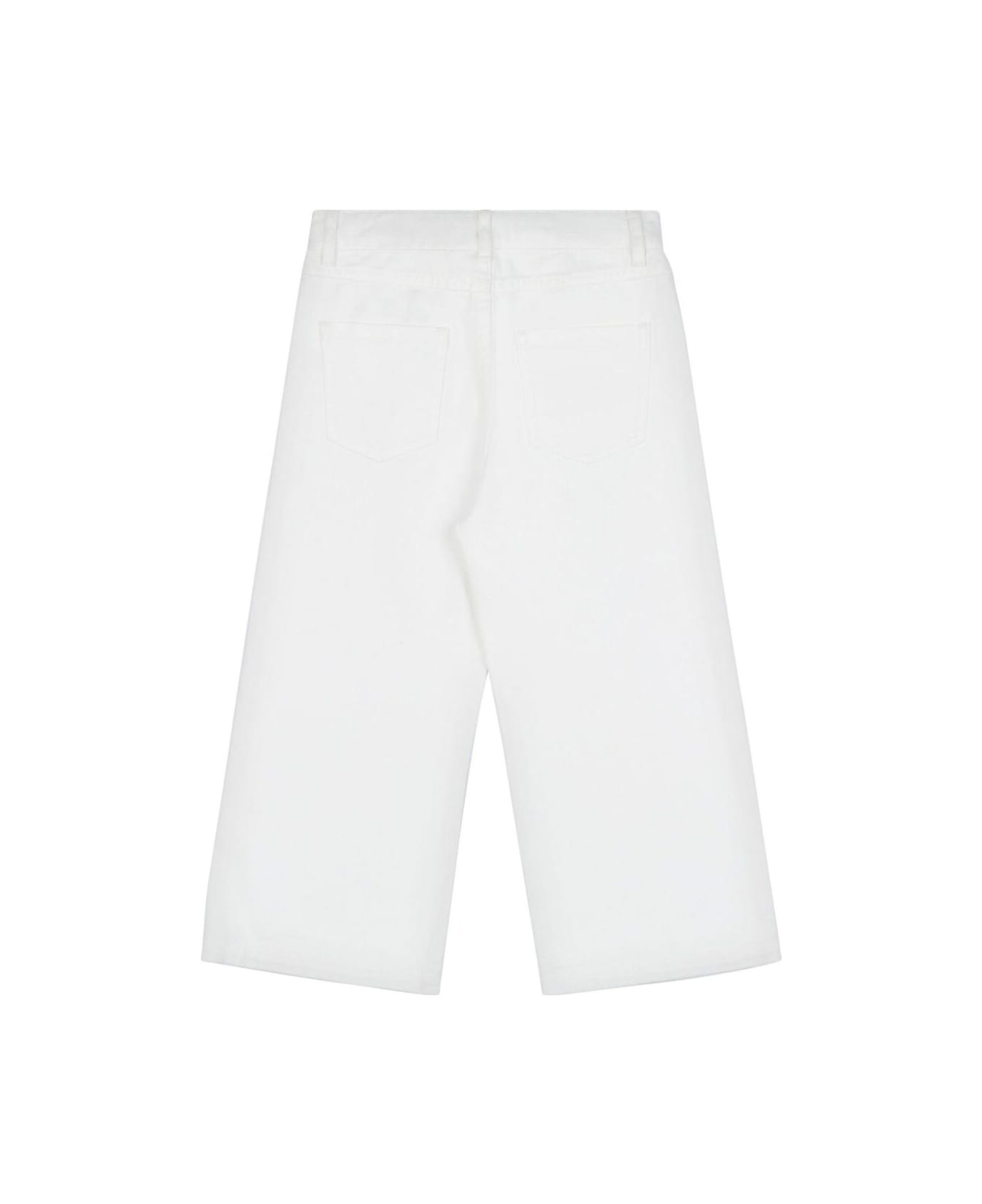 Moschino White Jeans With Logo Detail On The Front And Button With Logo In Denim Girl - White