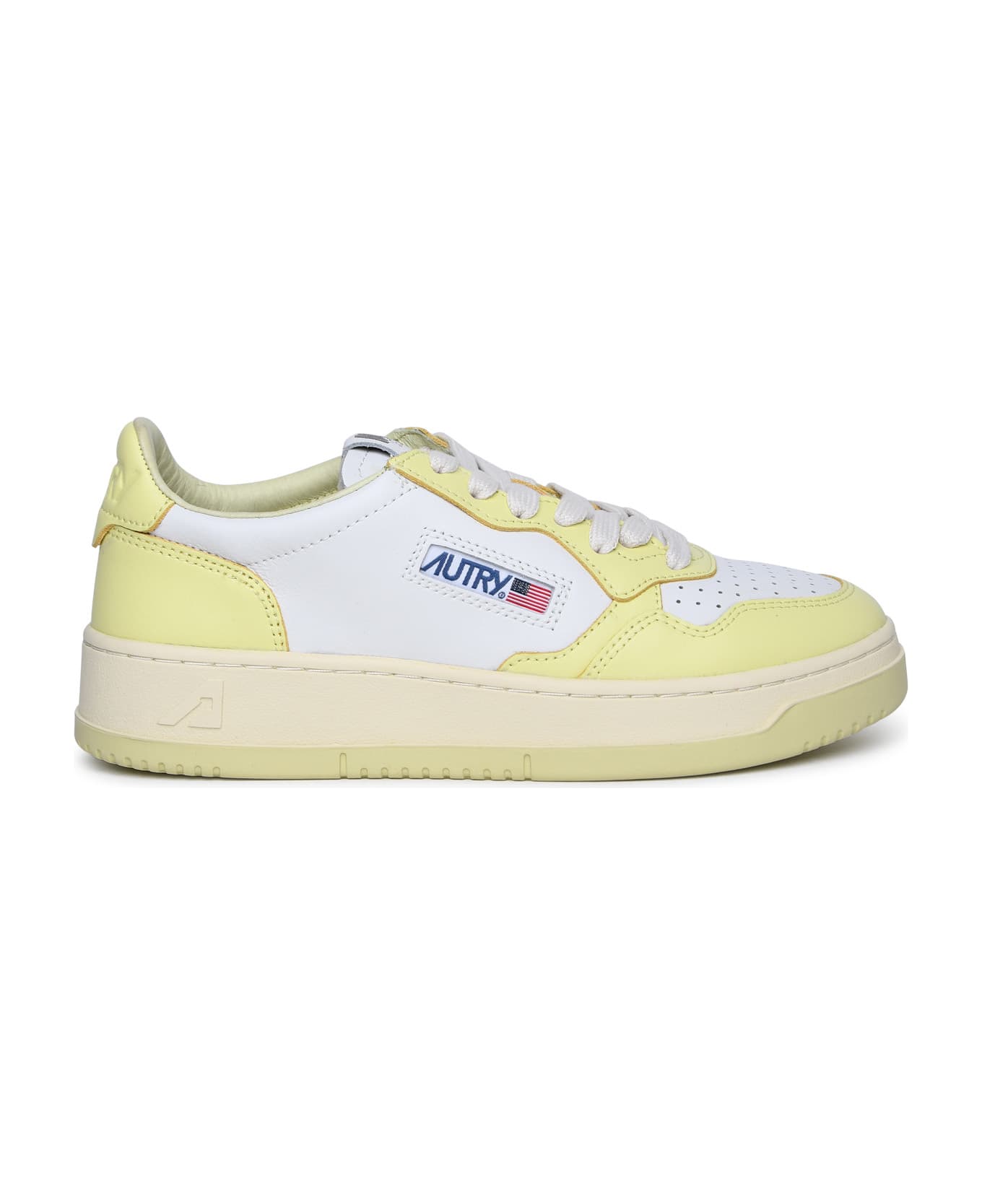 Autry 'medalist' Yellow Leather Sneakers - Wht/lime Yl