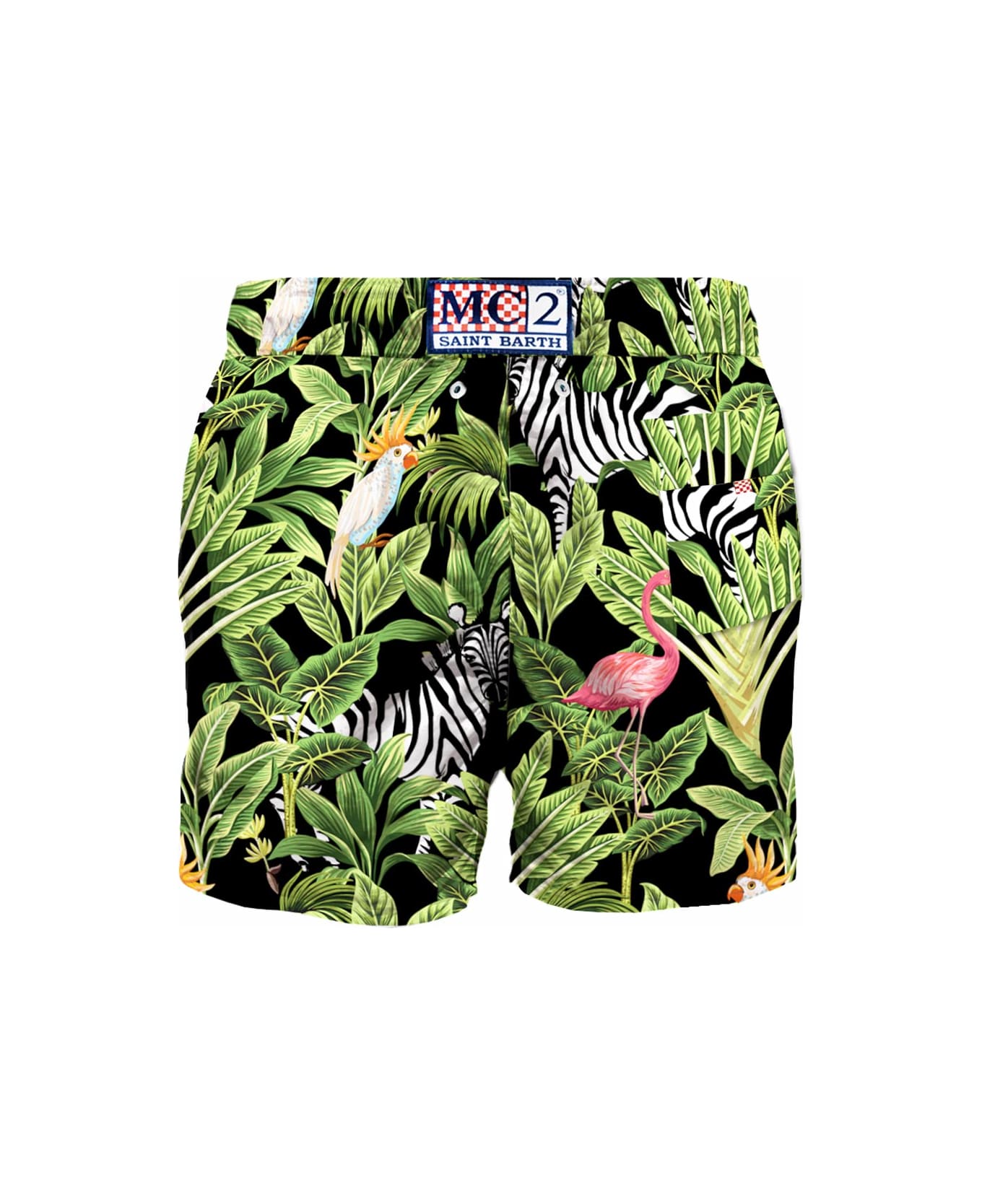 MC2 Saint Barth Tropical Print Mid-length Swim Shorts - BLACK
