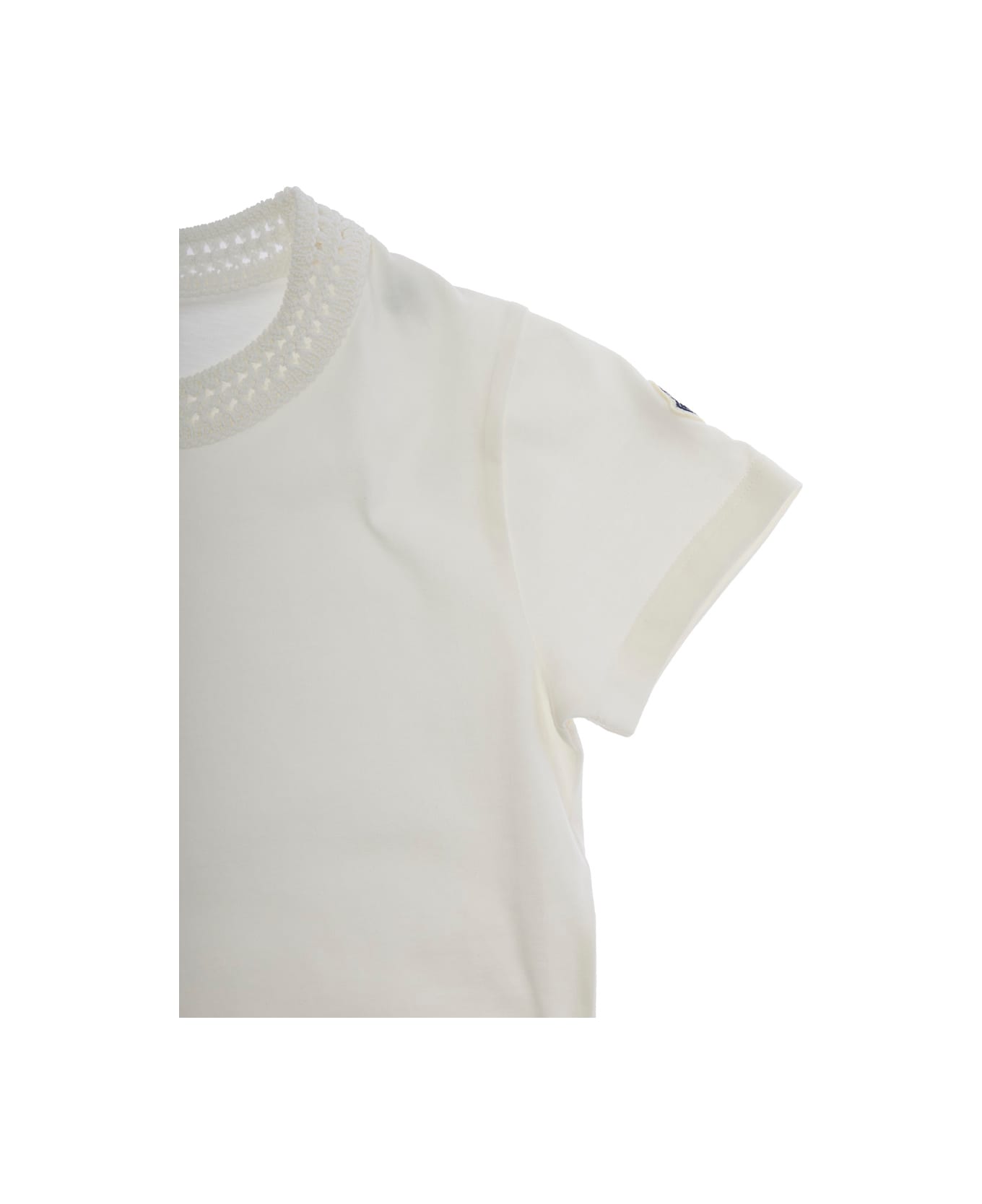Moncler White T-shirt With Round Neck And Logo Patch On The Sleeve In Cotton Girl - White