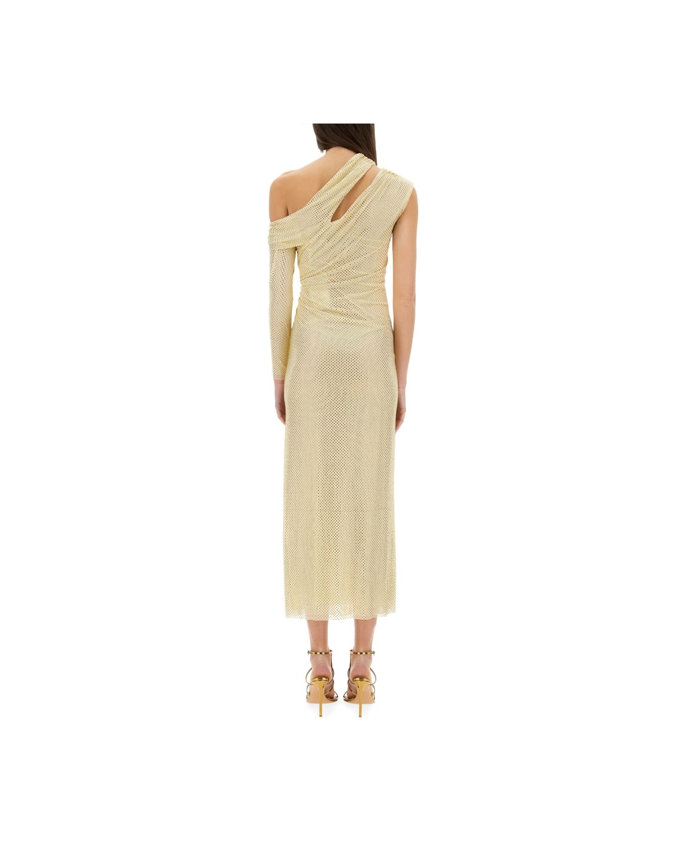 self-portrait Midi Dress Draped With Rhinestones - GOLD