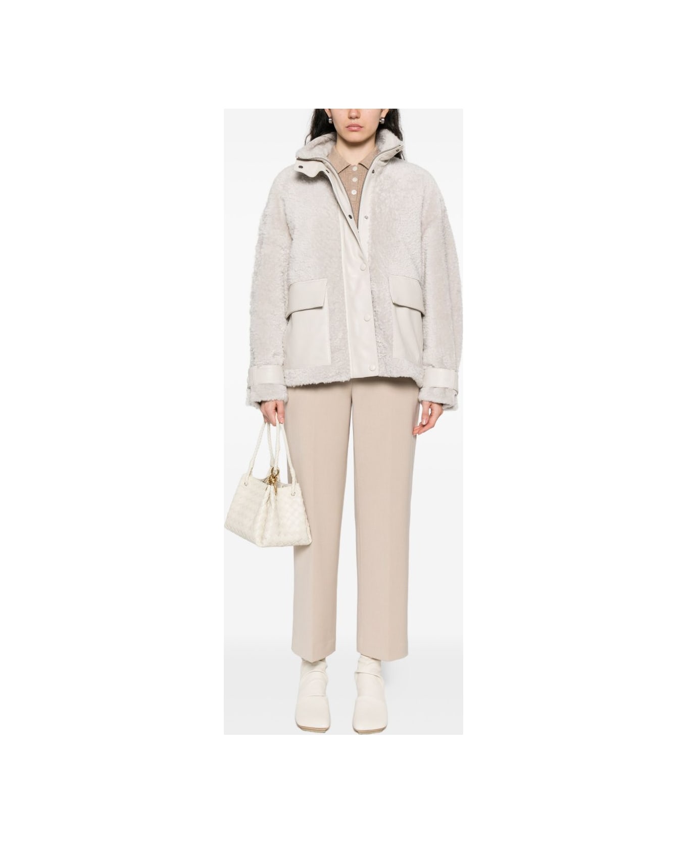 Emporio Armani Shearling Leather Jacket - Ivory
