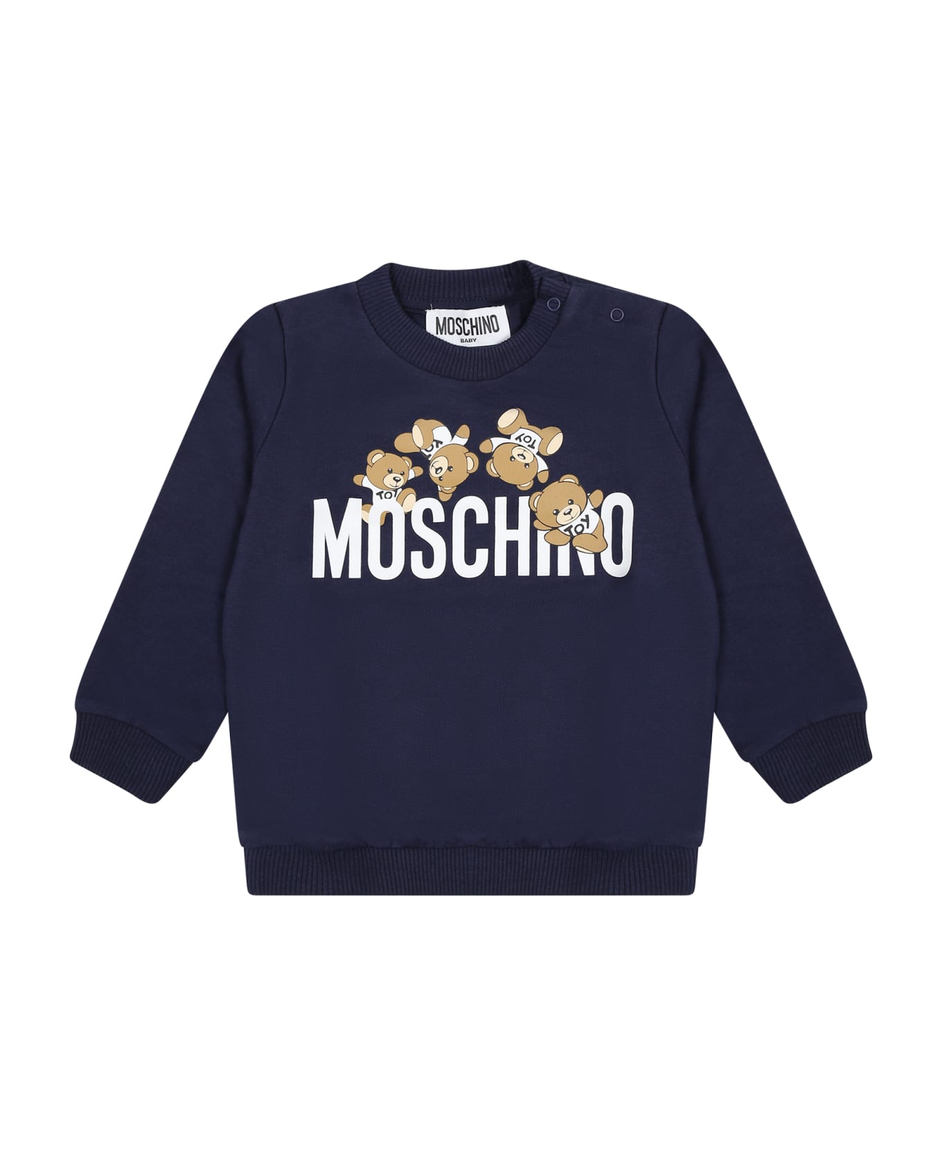 Moschino Blue Sweatshirt For Babies With Teddy Bears And Logo - Blue