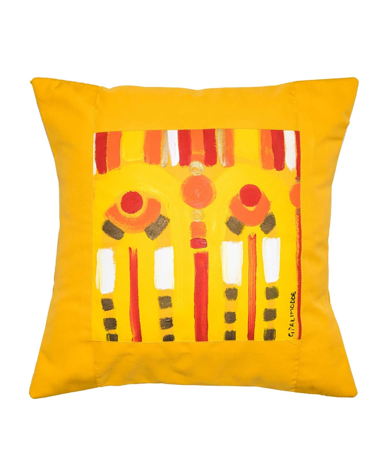 Le Botteghe su Gologone Cotton Hand Painted Indoor Cushion 80x80 cm - Yellow Fantasy