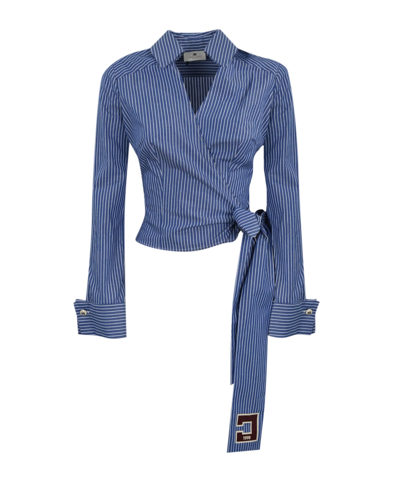 Elisabetta Franchi Poplin Shirt With Sash - Navy/bianco