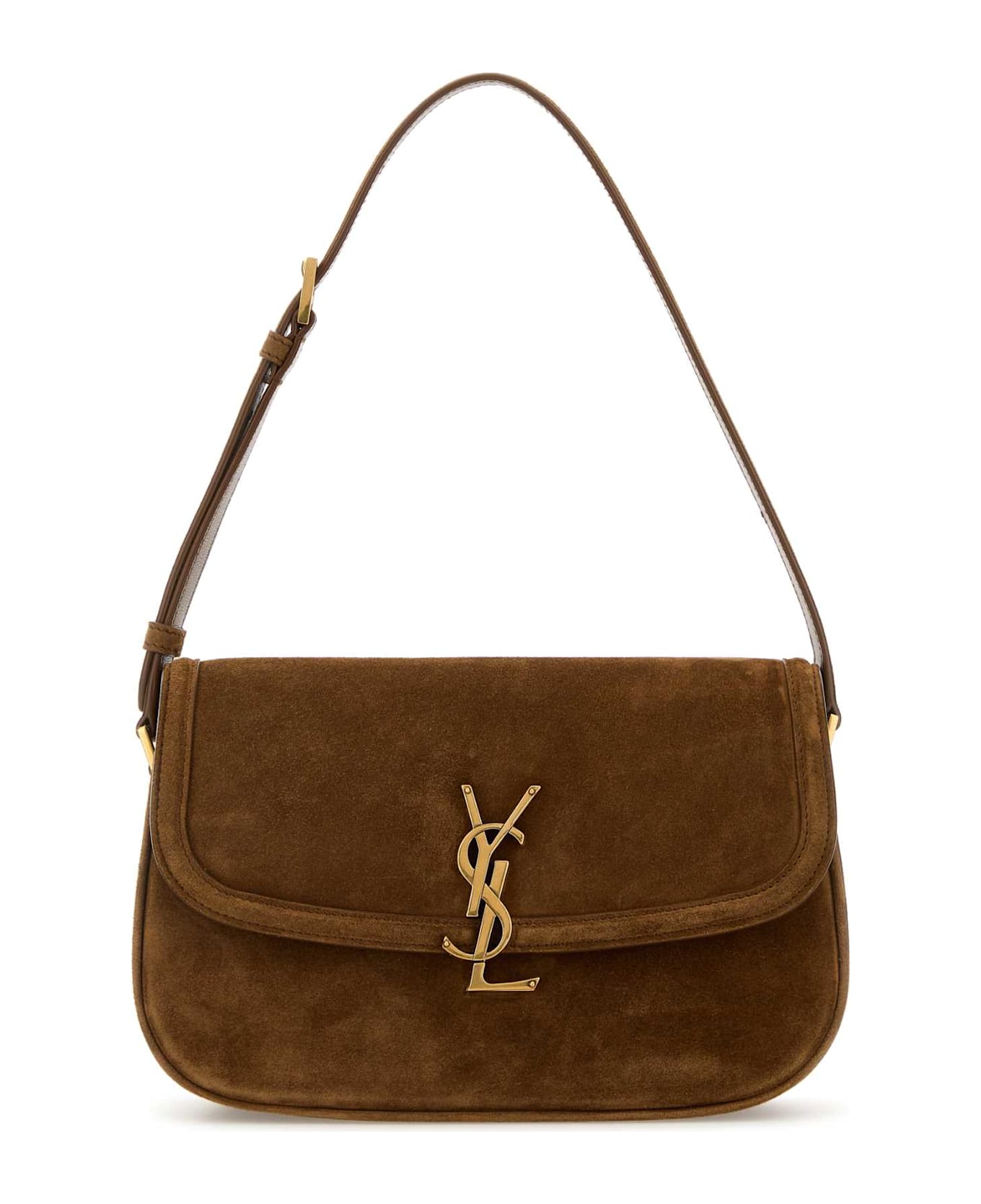 Saint Laurent Brown Suede Solferino Shoulder Bag - ORANGE CARAMEL COGN