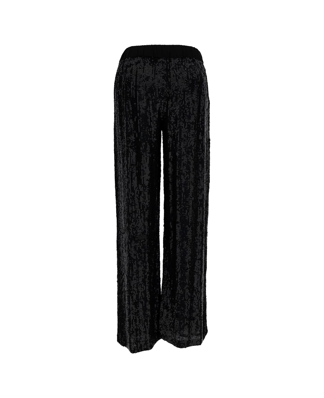 Parosh Black Loose Pants With All-over Paillettes In Viscose Woman - Black