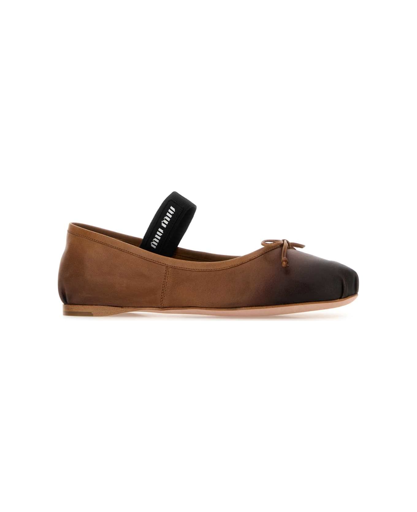 Miu Miu Multicolor Leather Ballerinas - CARAMEL
