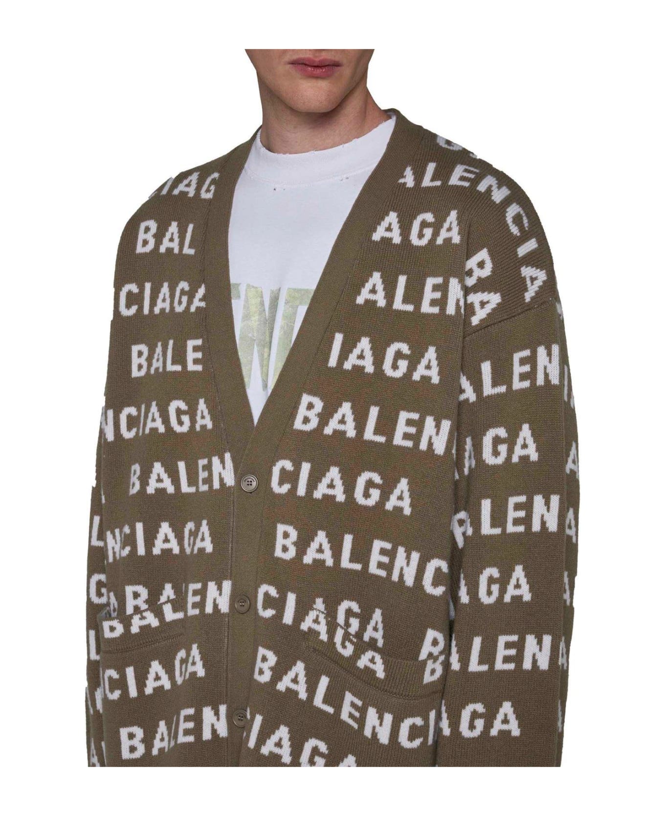 Balenciaga Logo Wool Cardigan - Beige