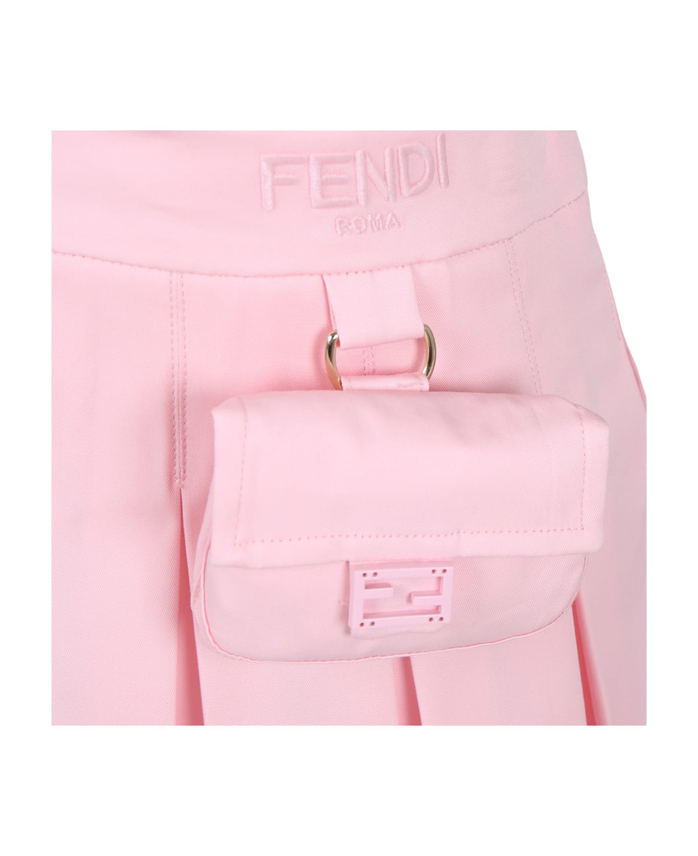 Fendi Pink Skirt For Girl With Fendi Logo And Baguette - Pink ボトムス
