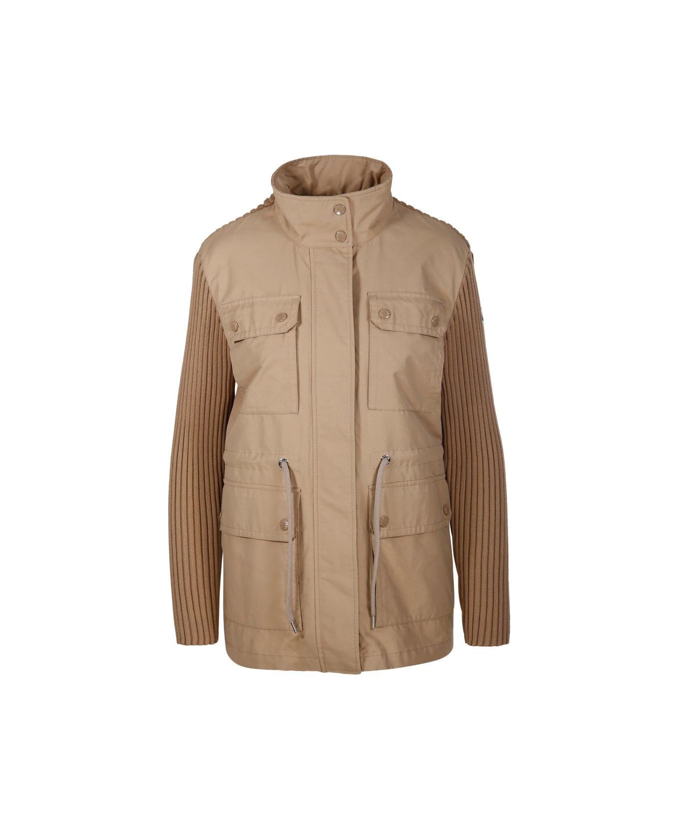 Moncler Knit-panelled Zipped Military Jacket - BEIGE