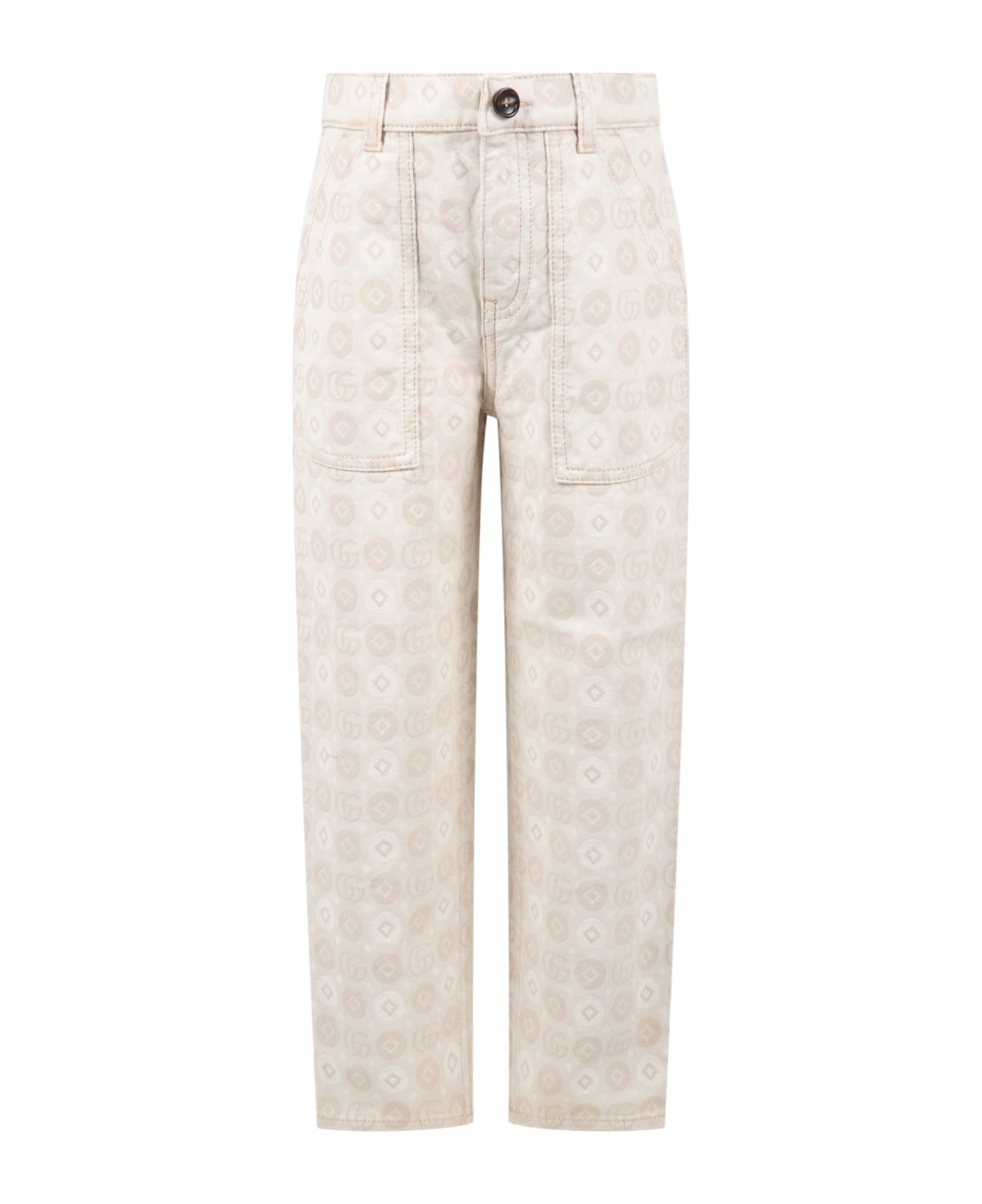 Gucci Ivory Jeans For Boy With Beige Gg - Ivory