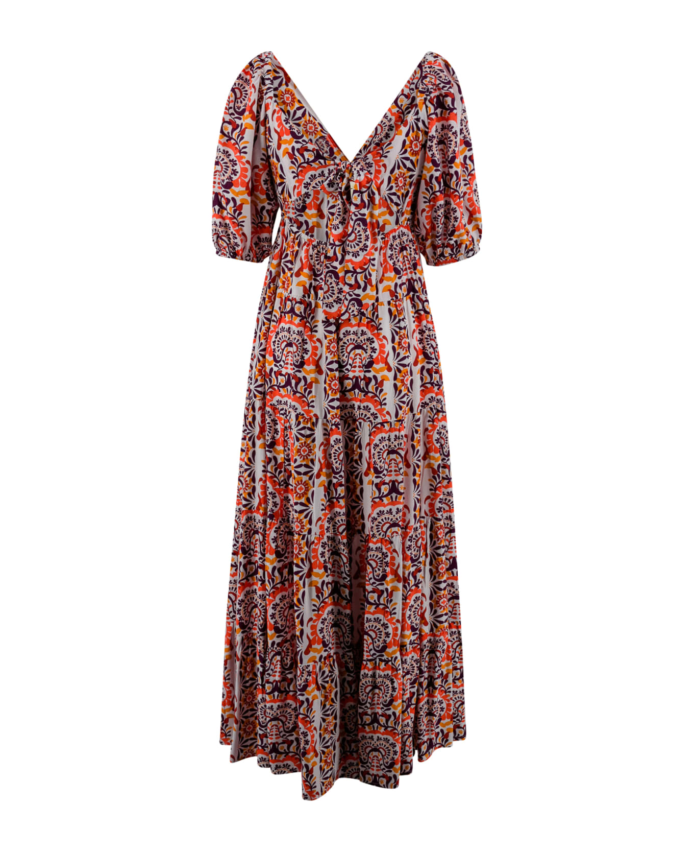 Surkana Printed Long Dress With Puff Sleeves Multi - MultiColour