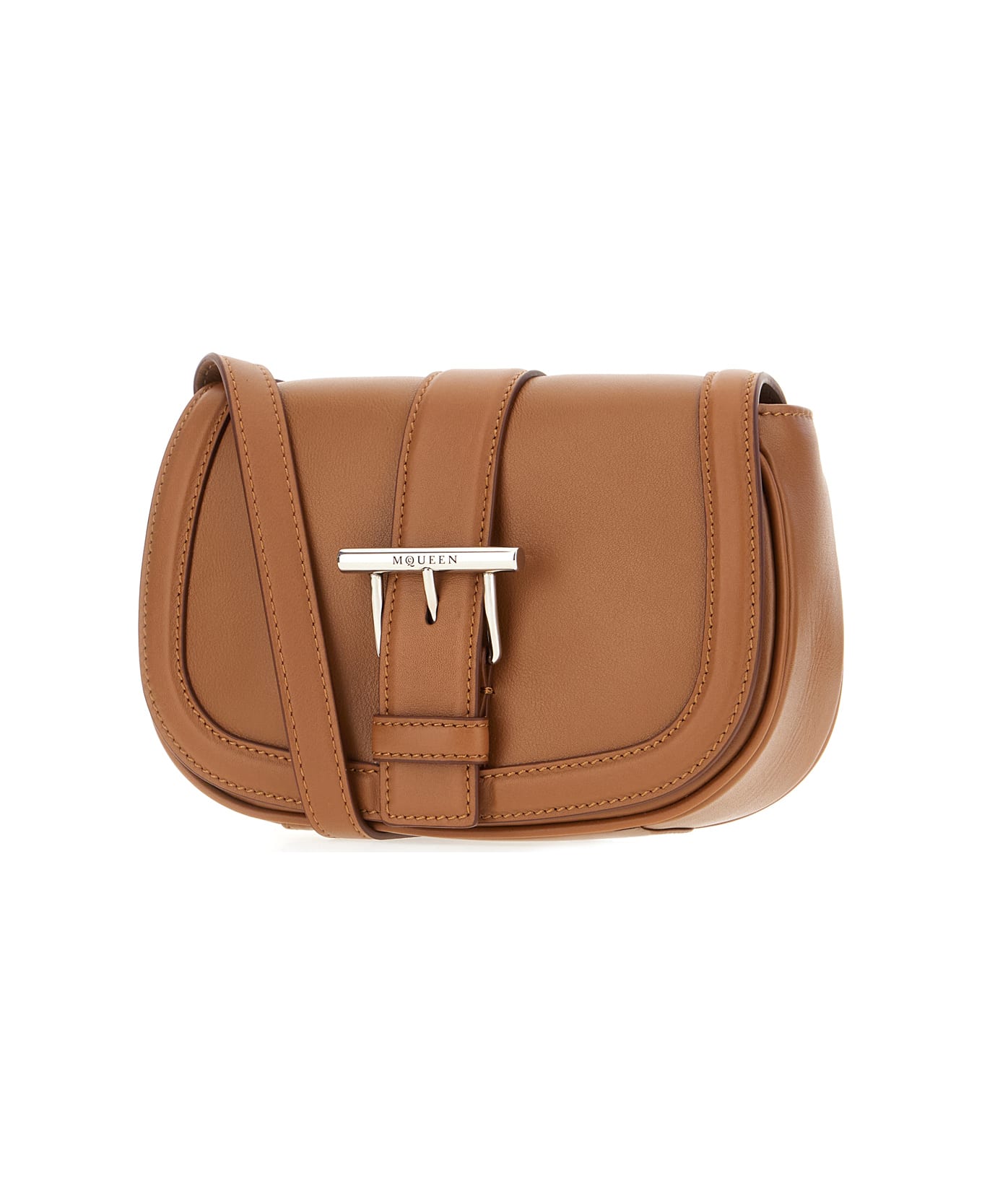 Alexander McQueen Chocolate Leather Crossbody Bag - TAN SILVER