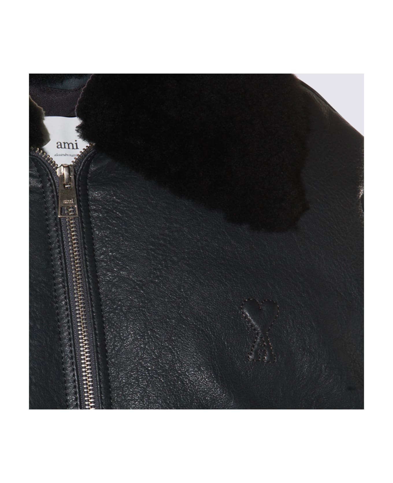 Ami Alexandre Mattiussi Black Leather Jacket - Grey レザージャケット