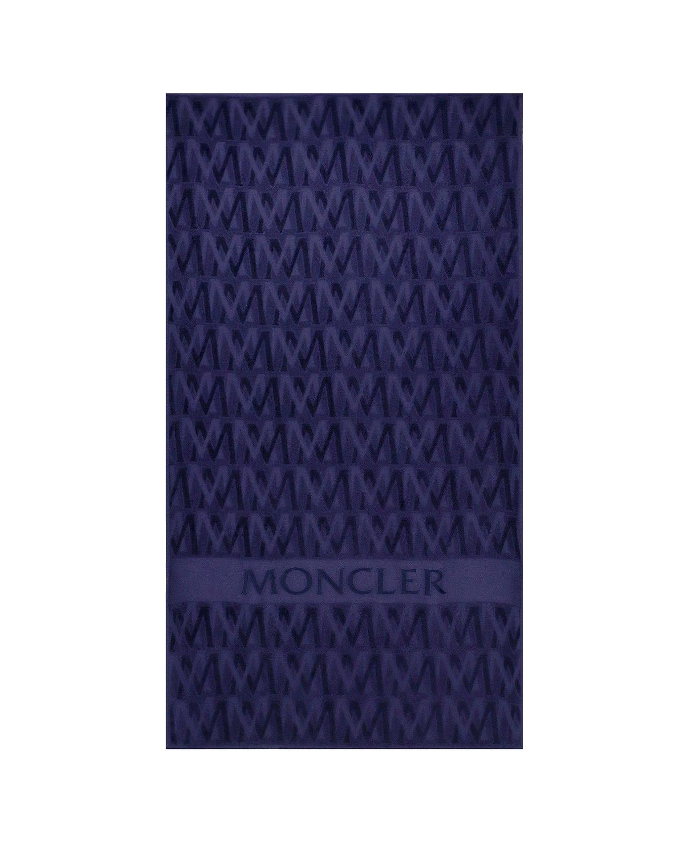Moncler Navy Blue Monogrammed Beach Towel - Blue
