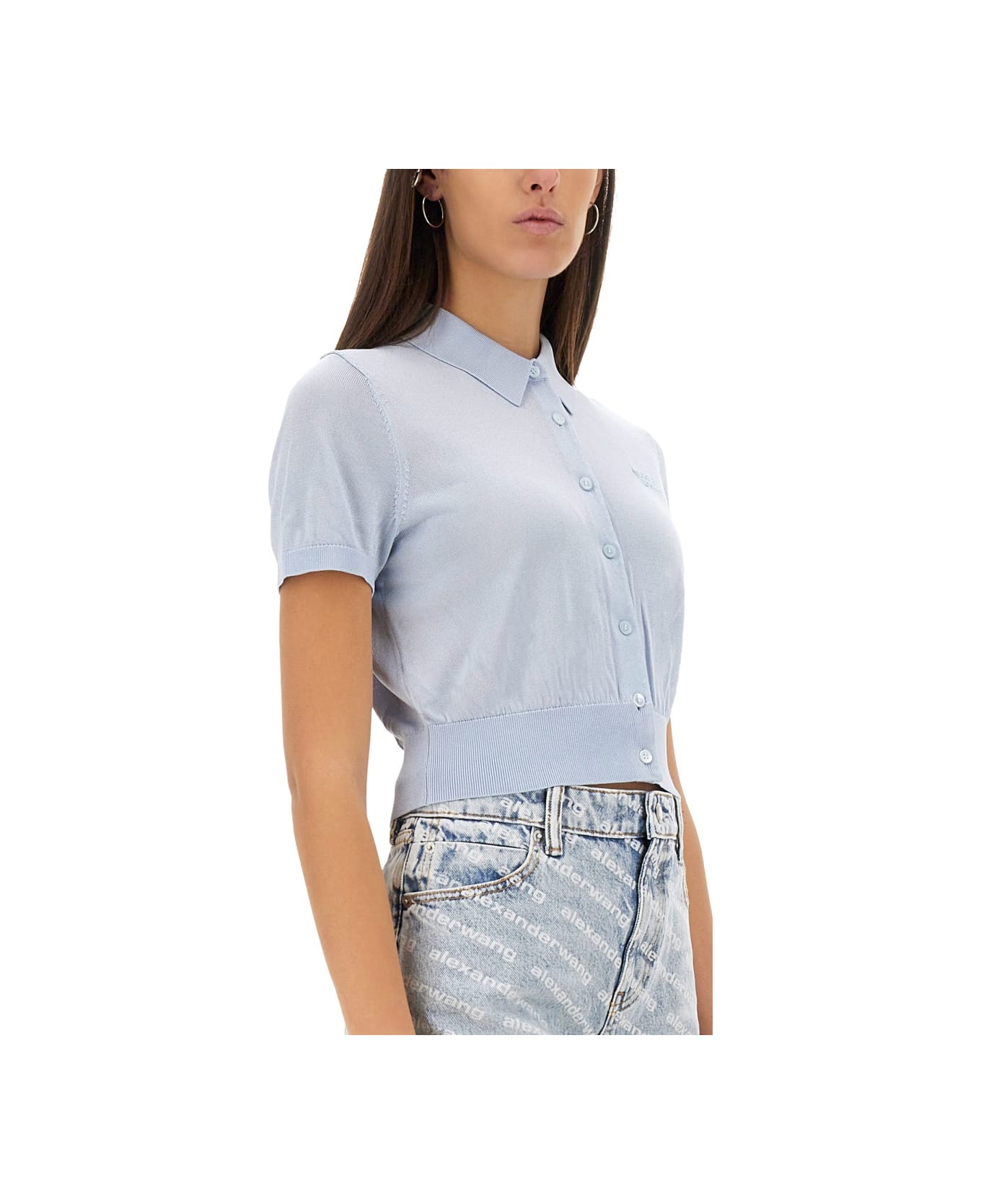 T by Alexander Wang Cropped Polo Cardigan - BABY BLUE